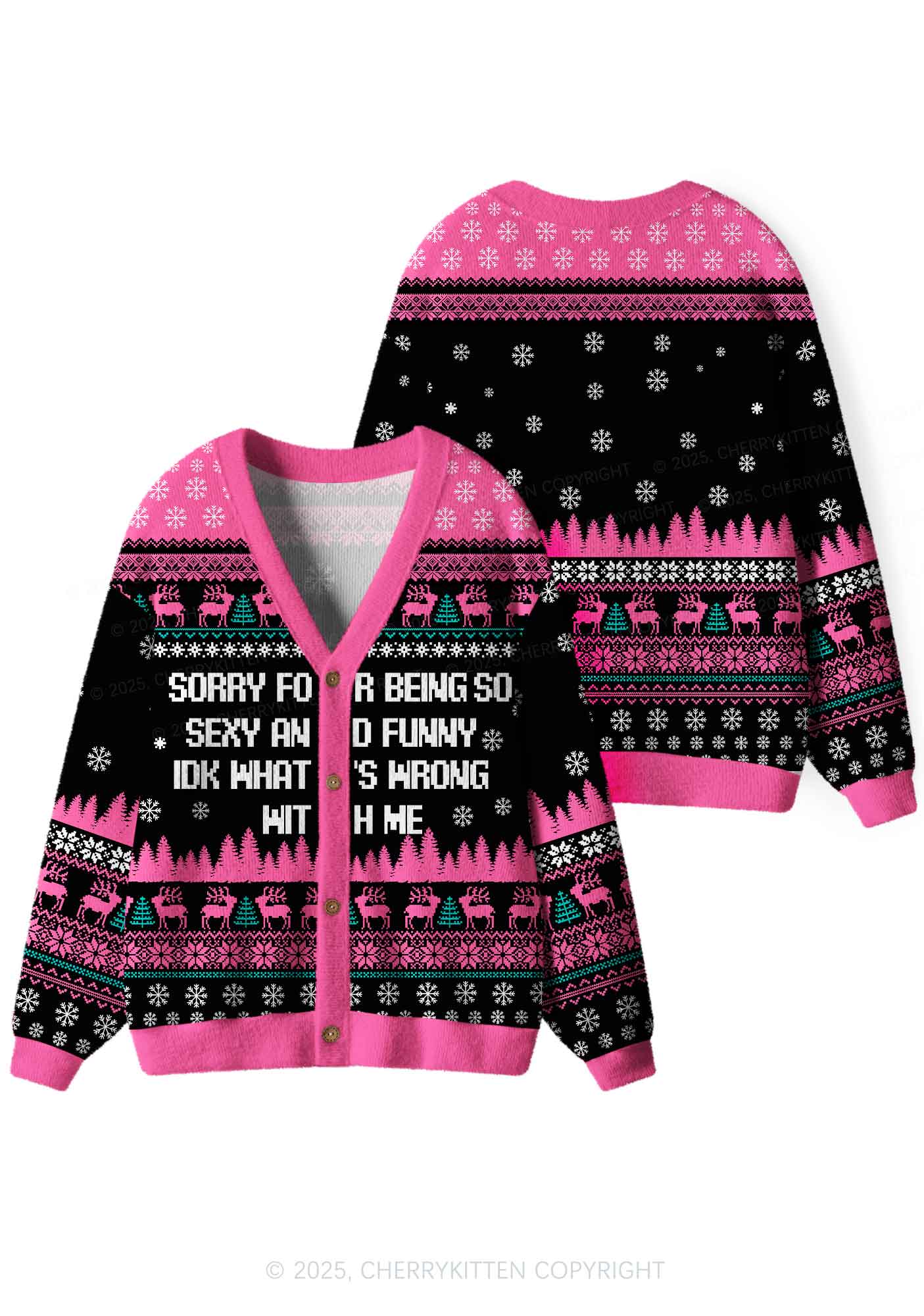 Sorry For Being So Funny Y2K Christmas Cardigan Knit Sweatshirt Cherrykitten - Image 3