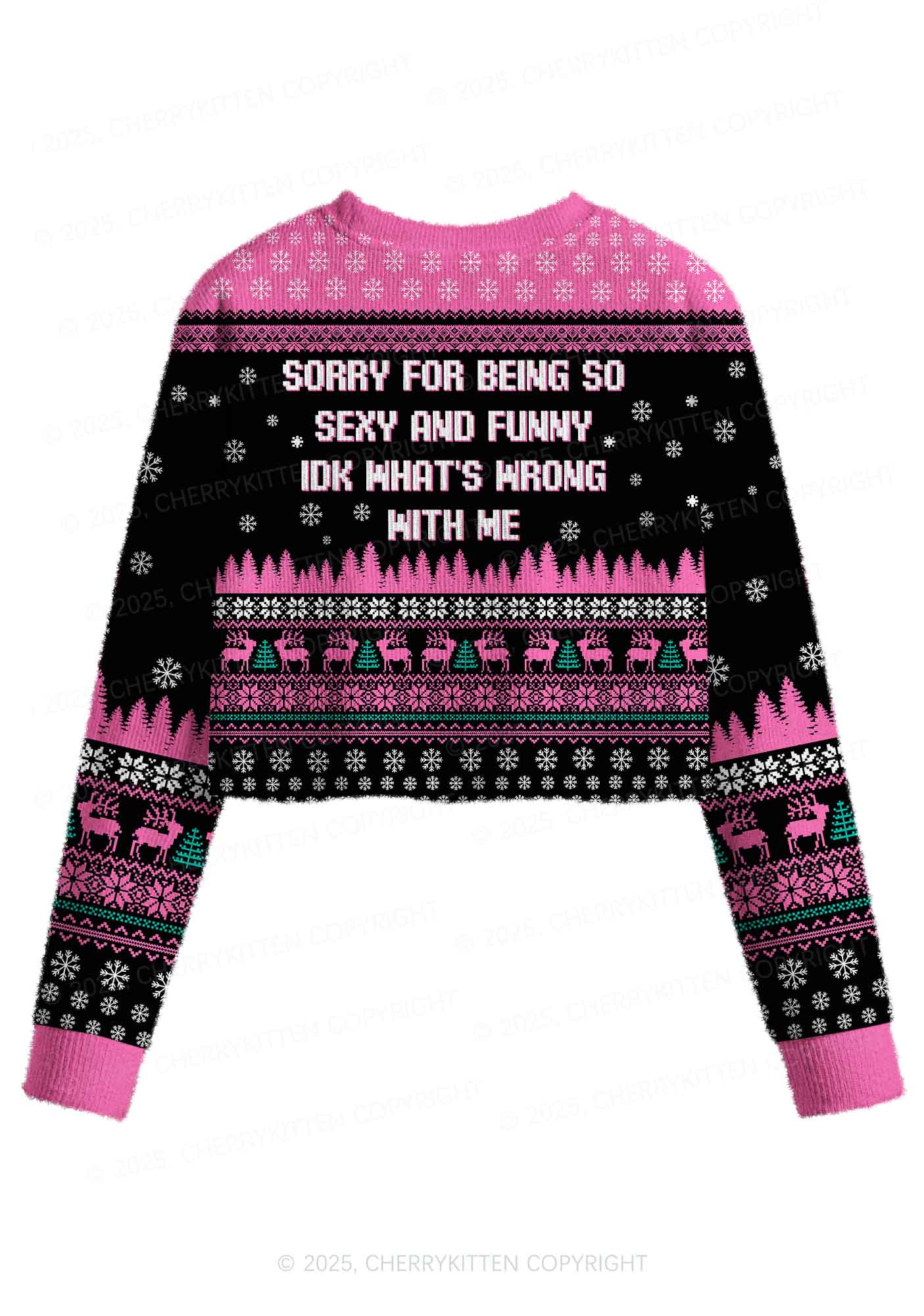 Sorry For Being So Funny Y2K Christmas Crop Knit Sweatshirt Cherrykitten - Image 2