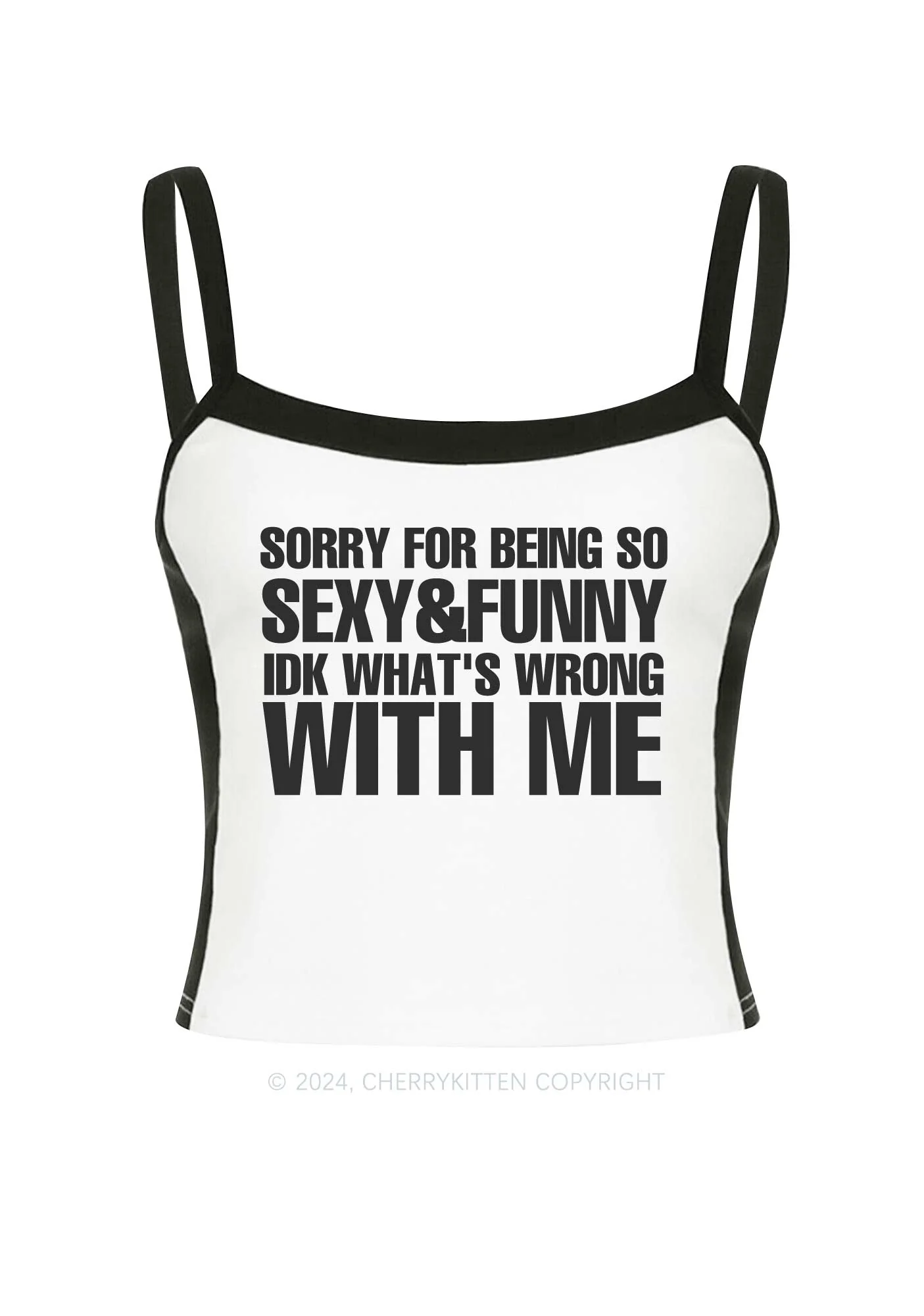 Sorry For Being So Funny Y2K Color Block Crop Cami Top Cherrykitten - Image 2