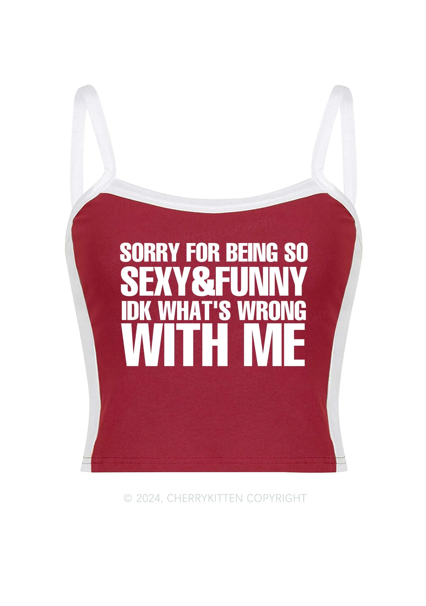 Sorry For Being So Funny Y2K Color Block Crop Cami Top Cherrykitten - Image 3