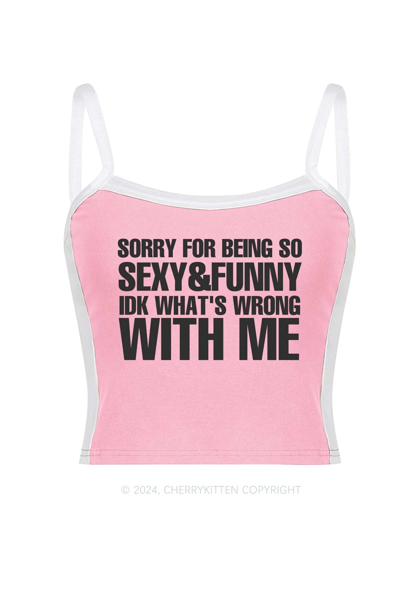 Sorry For Being So Funny Y2K Color Block Crop Cami Top Cherrykitten - Image 5