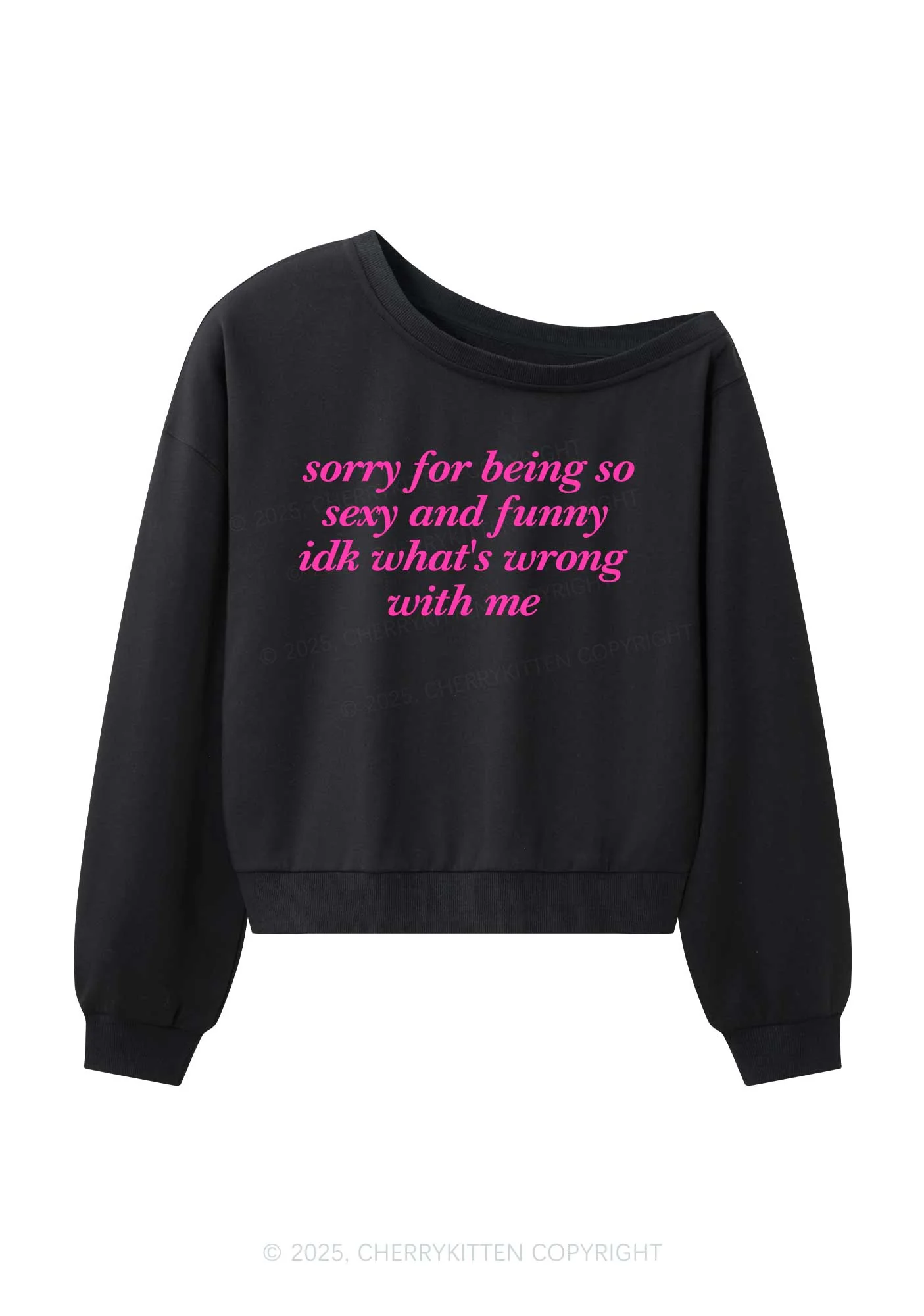 Sorry For Being So Funny Y2K Off Shoulder Sweatshirts Cherrykitten - Image 3