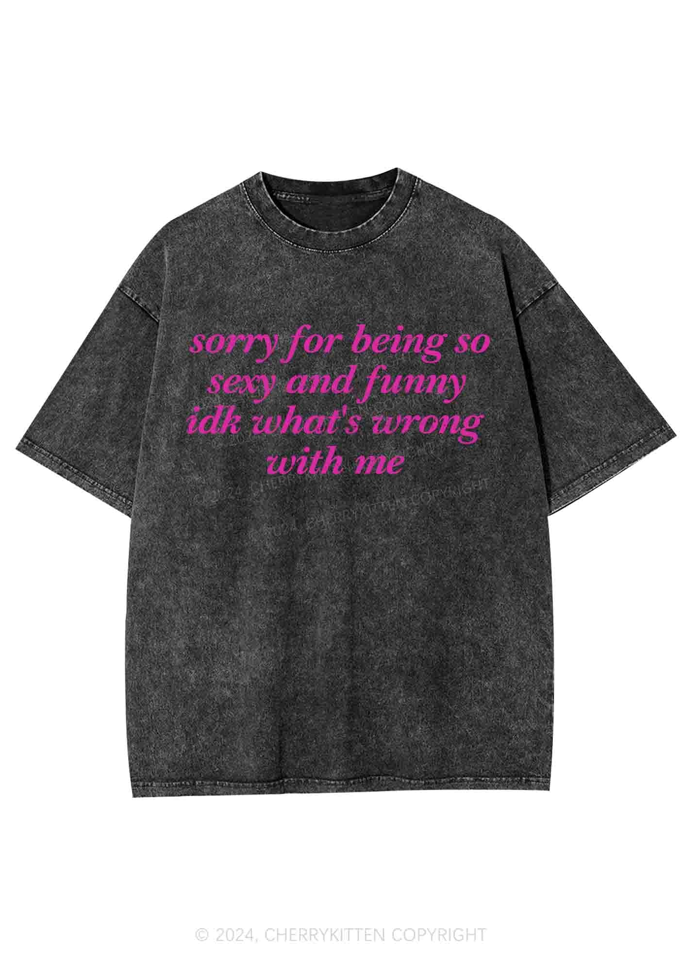Sorry For Being So Funny Y2K Washed Tee Cherrykitten - Image 3