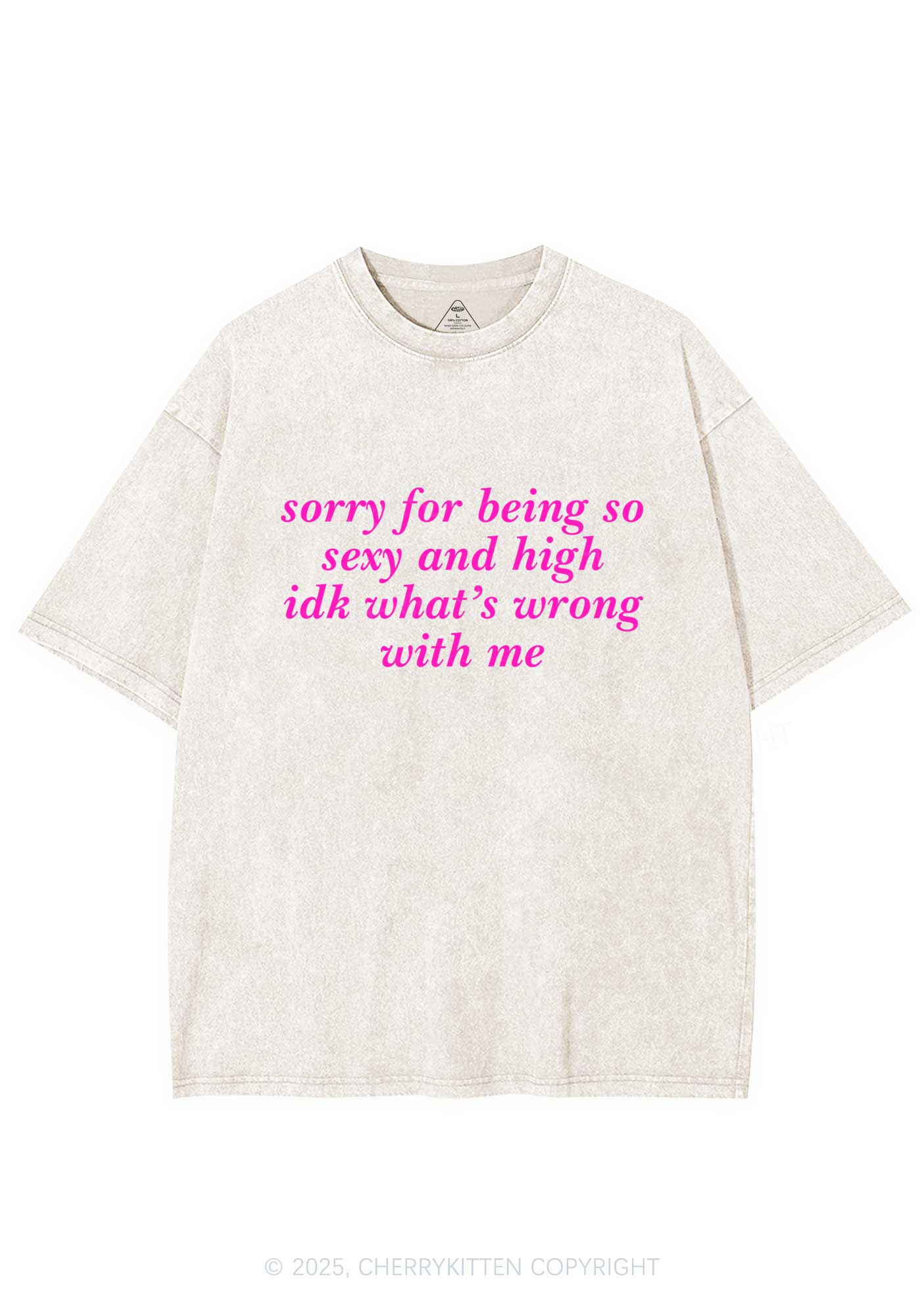 Sorry For Being So High Y2K Shirts Washed Tee Cherrykitten - Image 4