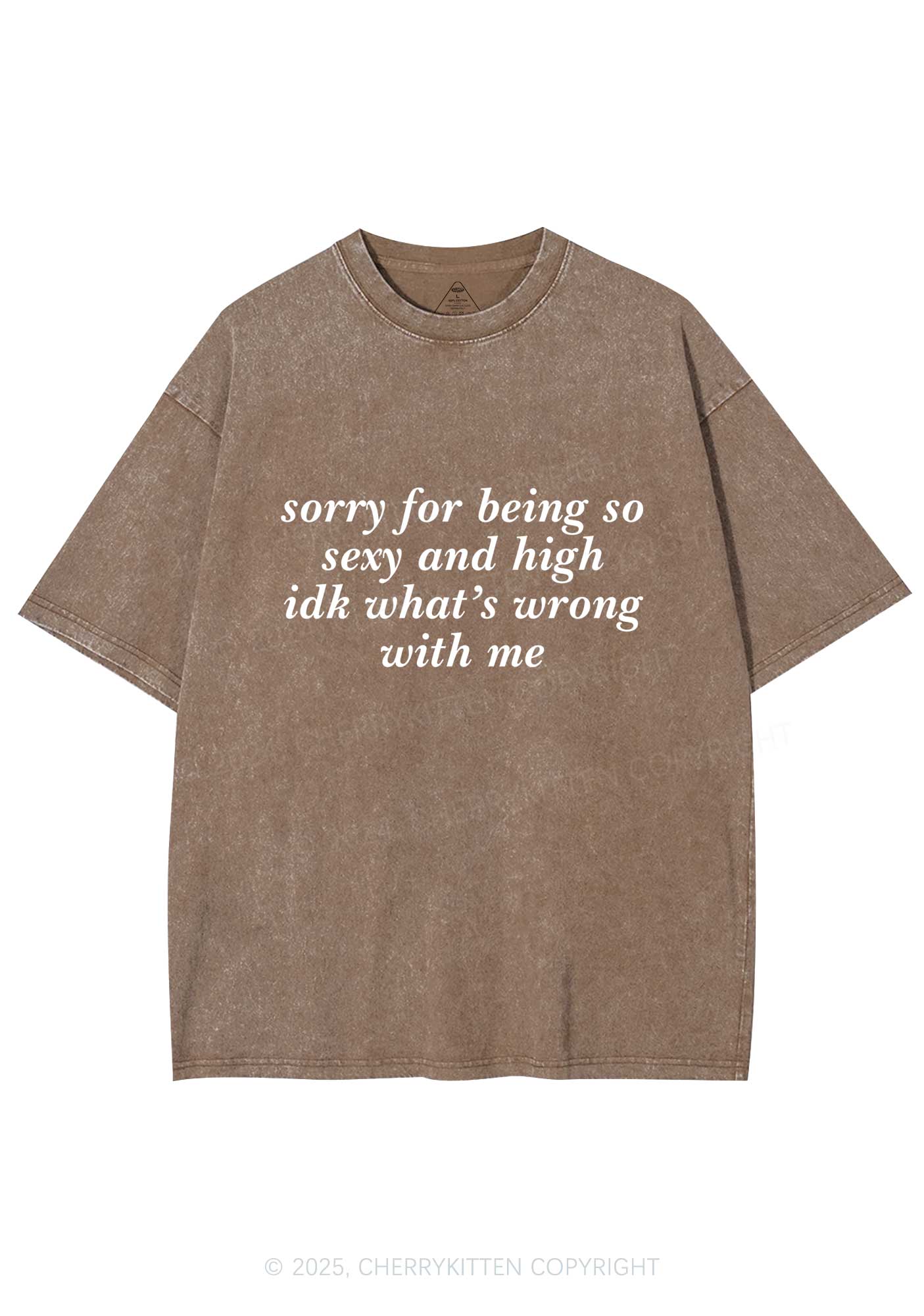 Sorry For Being So High Y2K Shirts Washed Tee Cherrykitten - Image 7