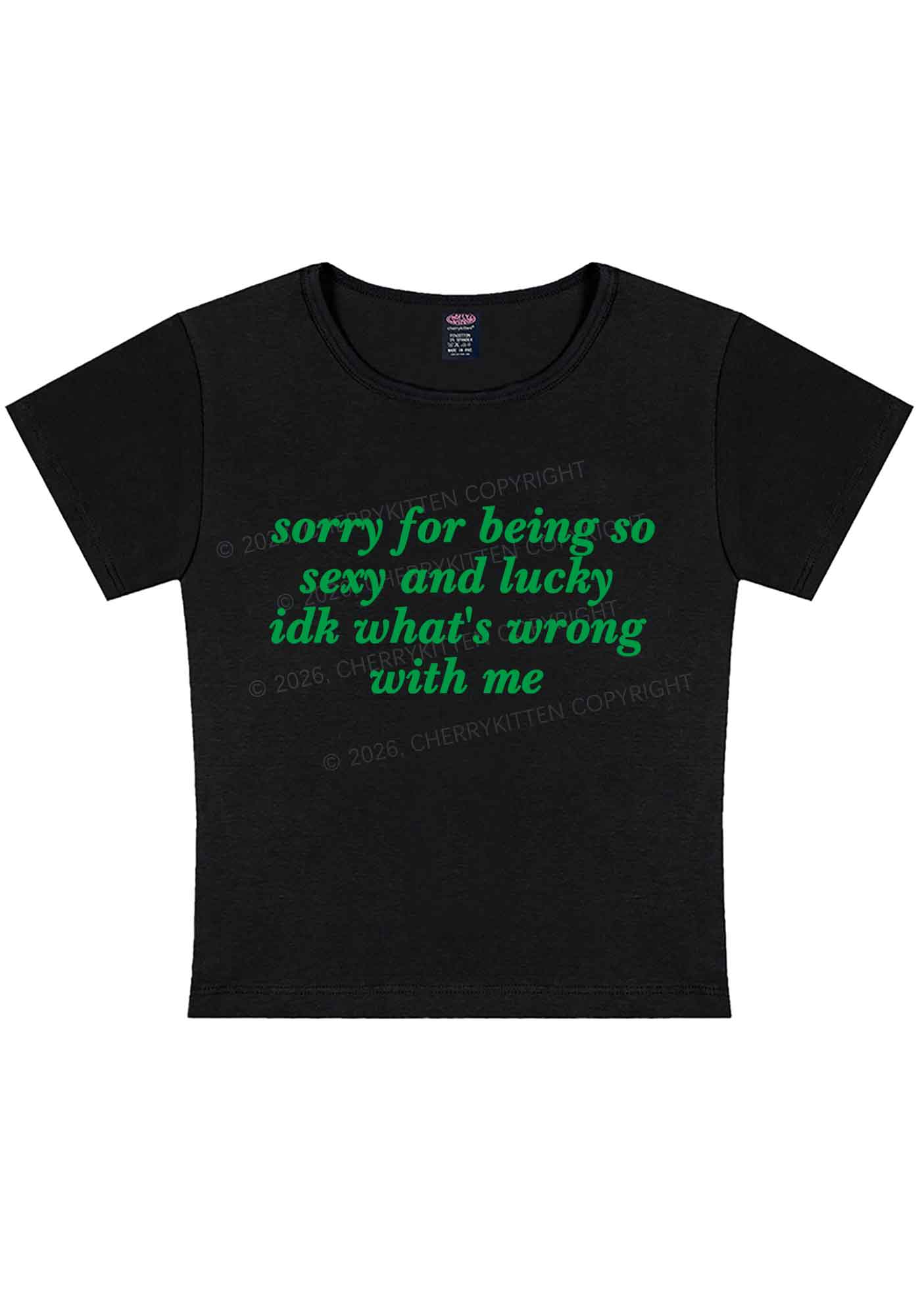 Sorry For Being So Lucky St Patricks Y2K Baby Tee Cherrykitten - Image 3