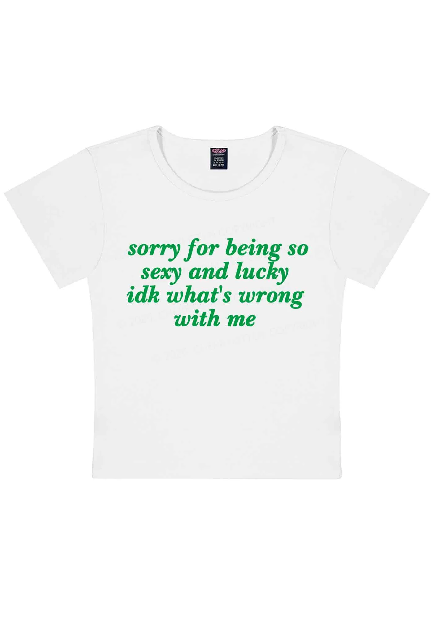 Sorry For Being So Lucky St Patricks Y2K Baby Tee Cherrykitten - Image 4