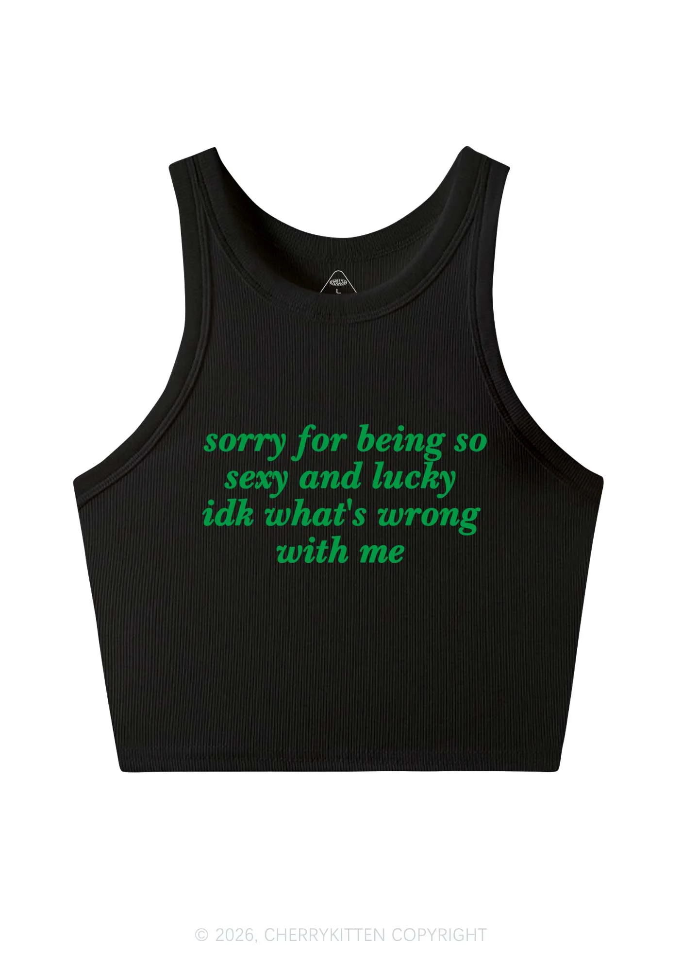 Sorry For Being So Lucky St Patricks Y2K Crop Tank Top Cherrykitten - Image 3