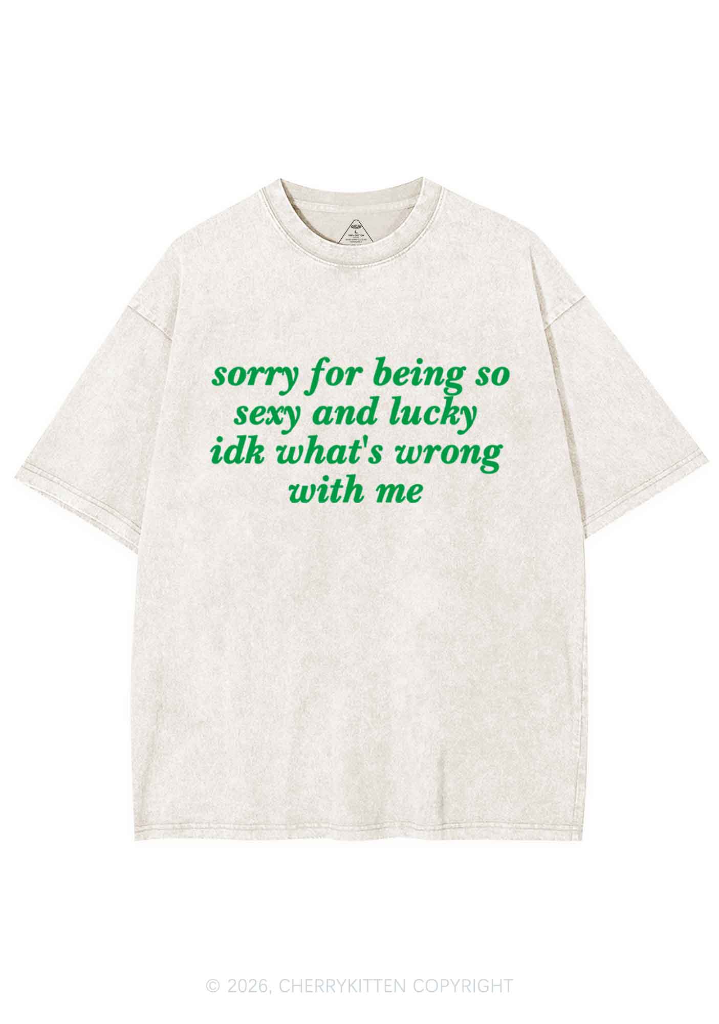 Sorry For Being So Lucky St Patricks Y2K Shirts Washed Tee Cherrykitten - Image 4