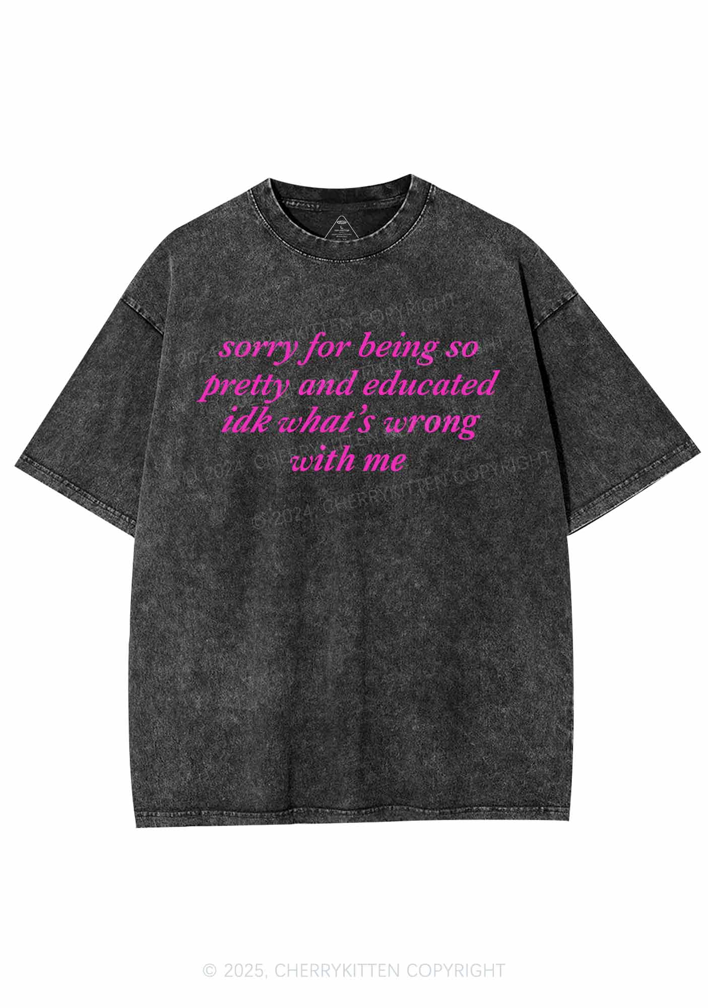 Sorry For Being So Pretty Y2K Shirts Washed Tee Cherrykitten - Image 3