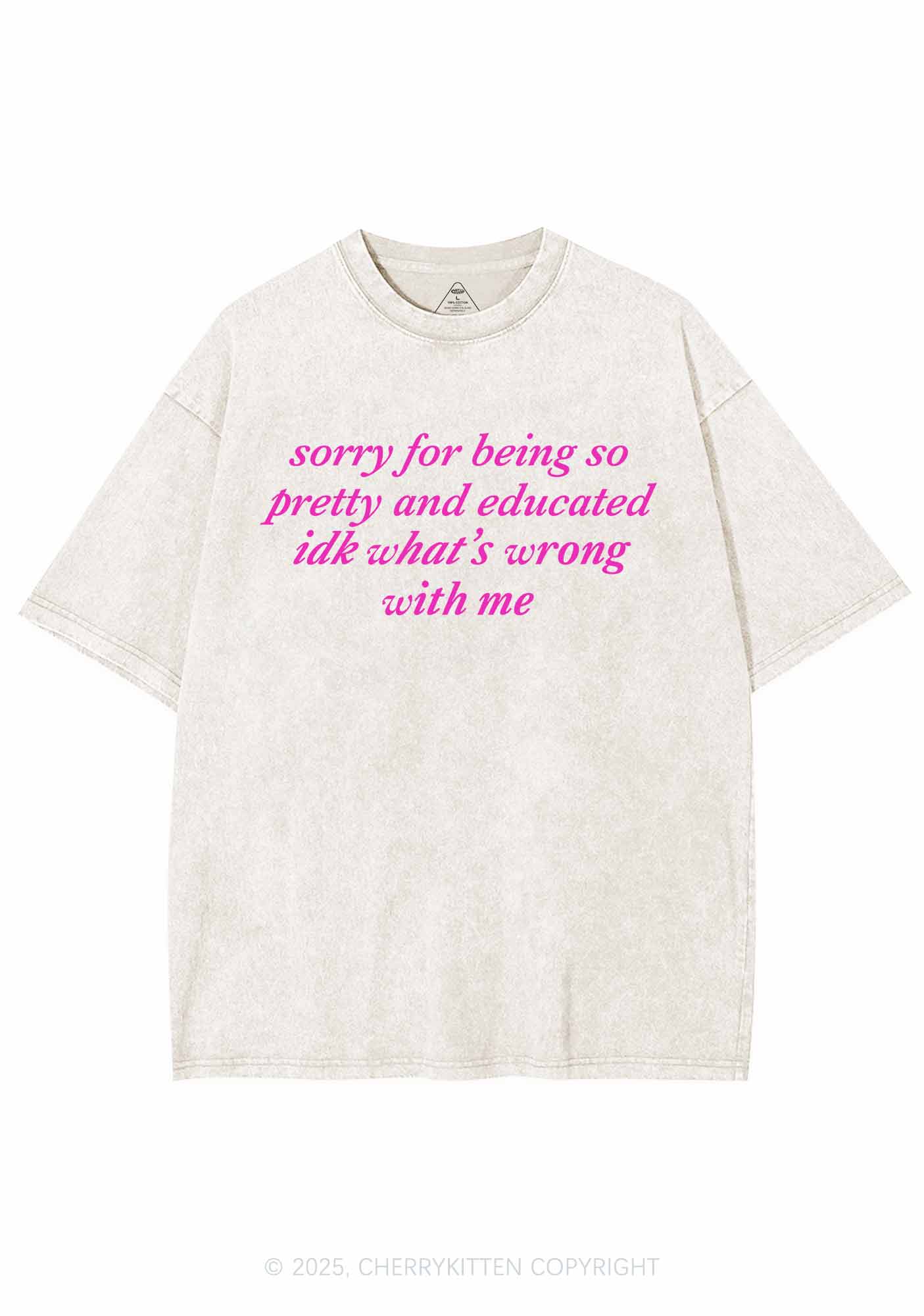 Sorry For Being So Pretty Y2K Shirts Washed Tee Cherrykitten - Image 5