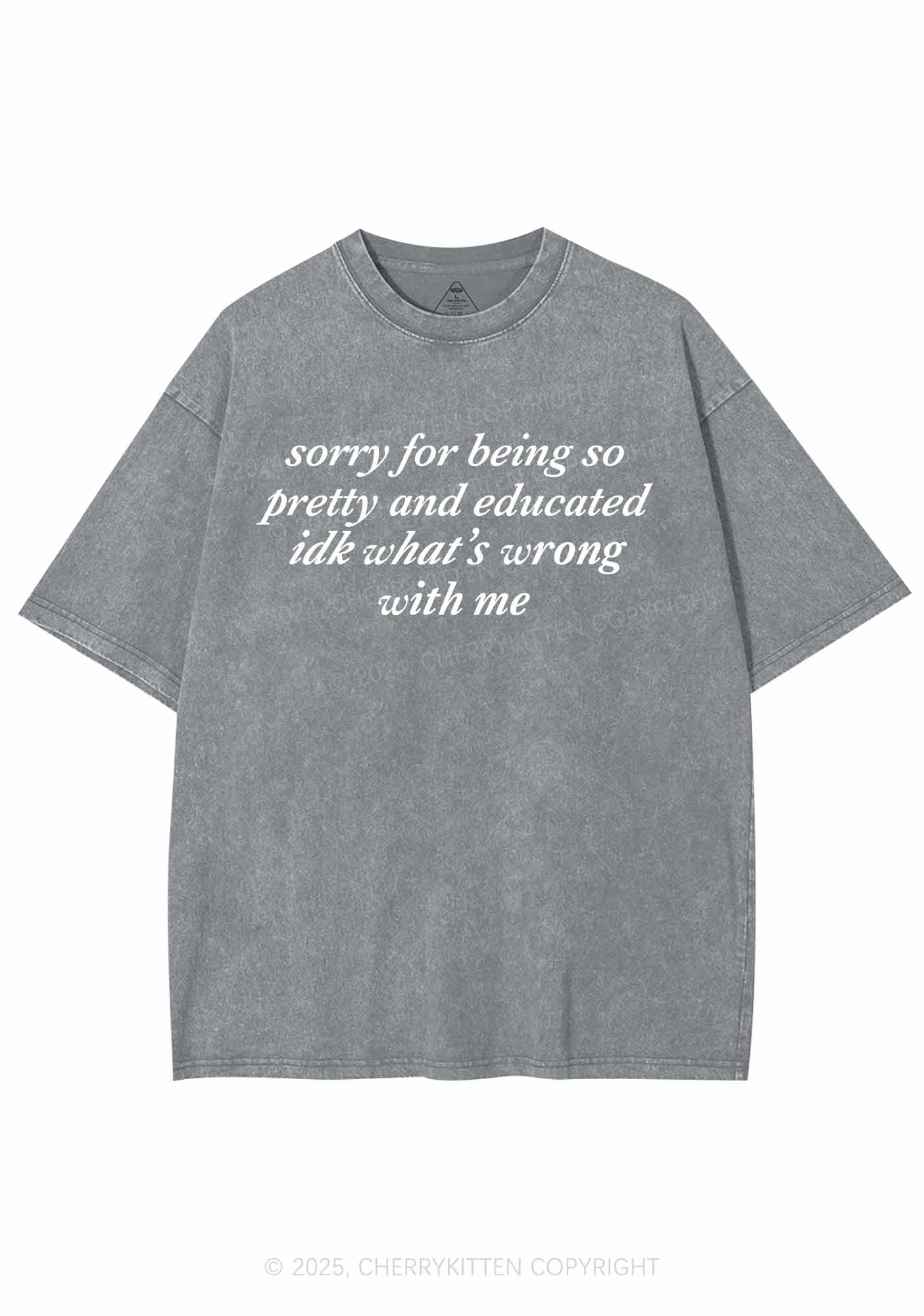 Sorry For Being So Pretty Y2K Shirts Washed Tee Cherrykitten - Image 8