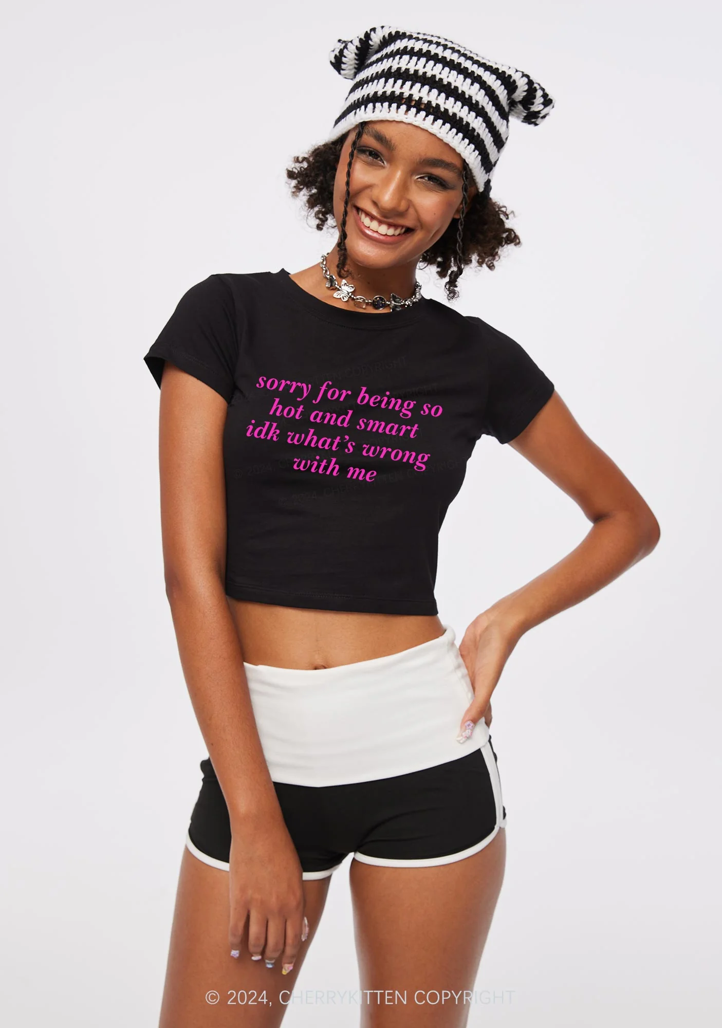Sorry For Being So Smart Y2K Baby Tee Cherrykitten - Image 3
