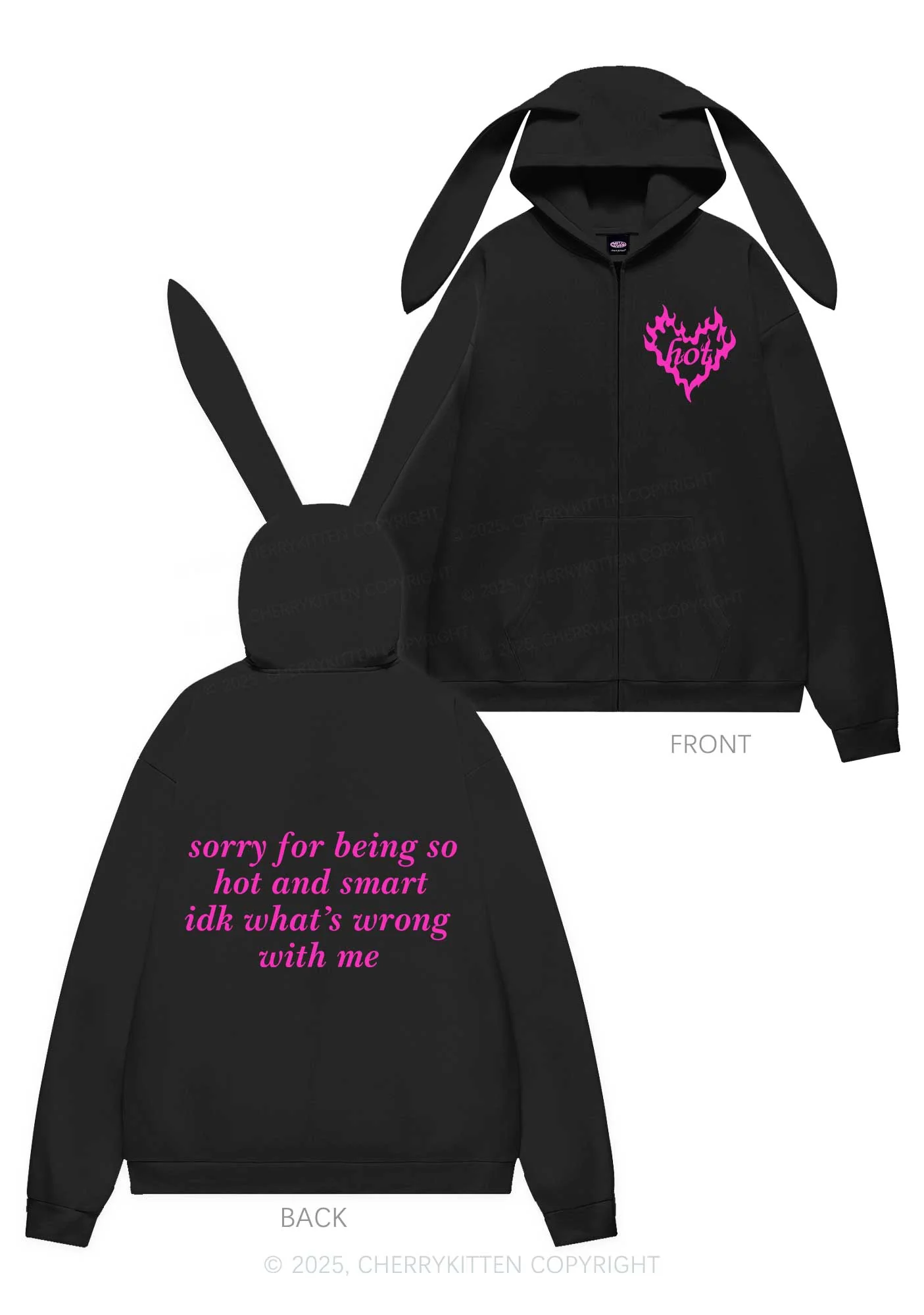 Sorry For Being So Smart Y2K Bunny Ear Zip Hoodie Cherrykitten - Image 4