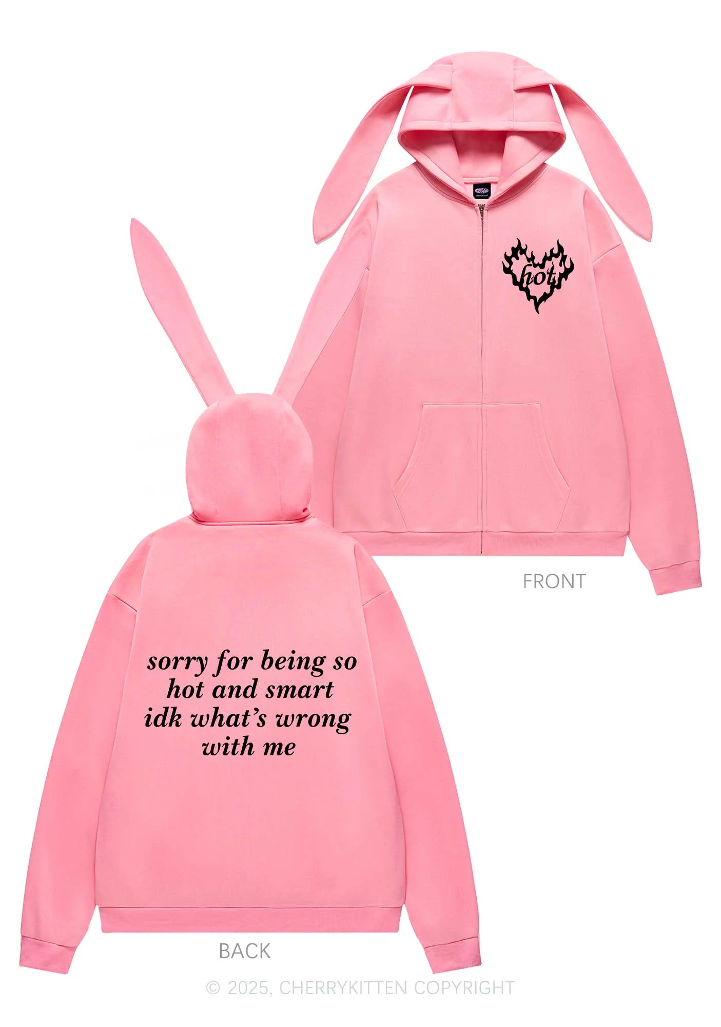 Sorry For Being So Smart Y2K Bunny Ear Zip Hoodie Cherrykitten - Image 5