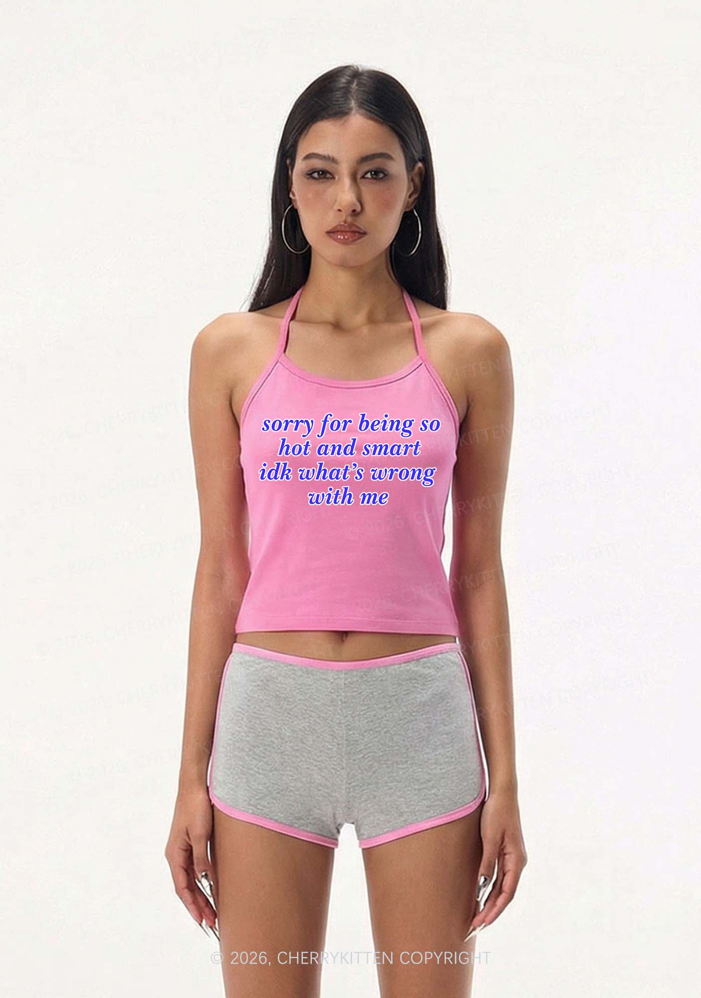 Sorry For Being So Smart Y2K Halter Neck Cami Cherrykitten - Image 2