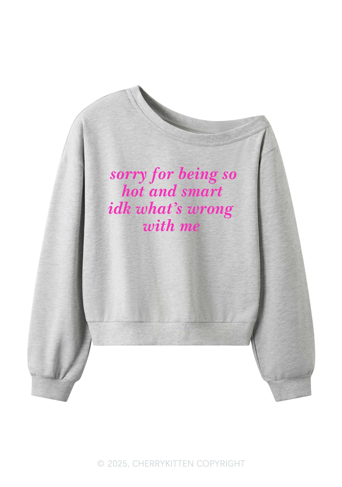 Sorry For Being So Smart Y2K Off Shoulder Sweatshirts Cherrykitten - Image 4