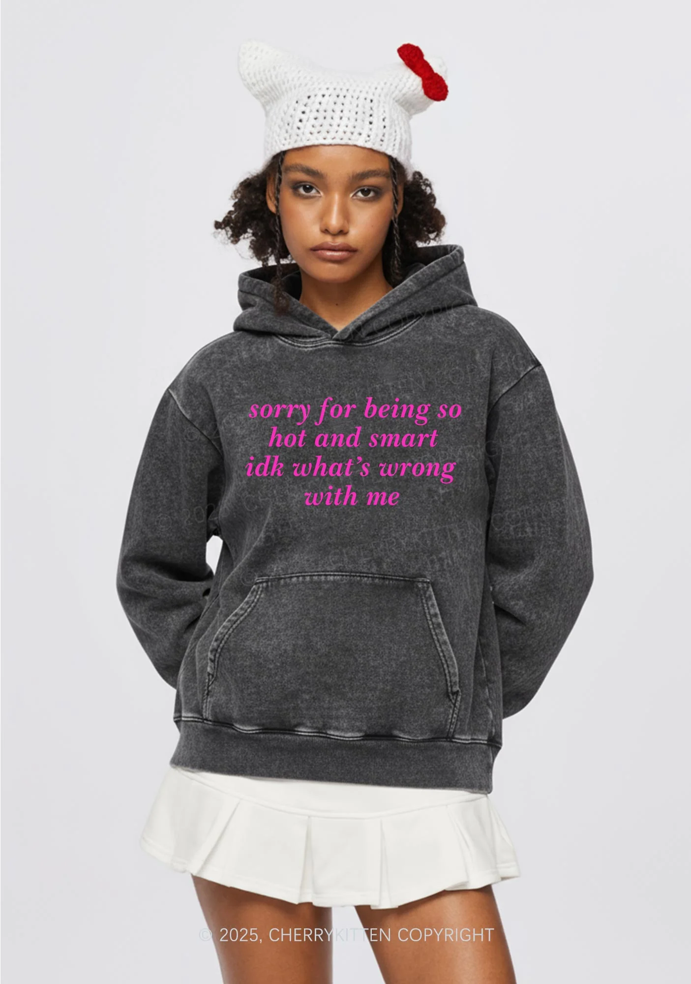 Sorry For Being So Smart Y2K Washed Hoodie Cherrykitten - Image 2