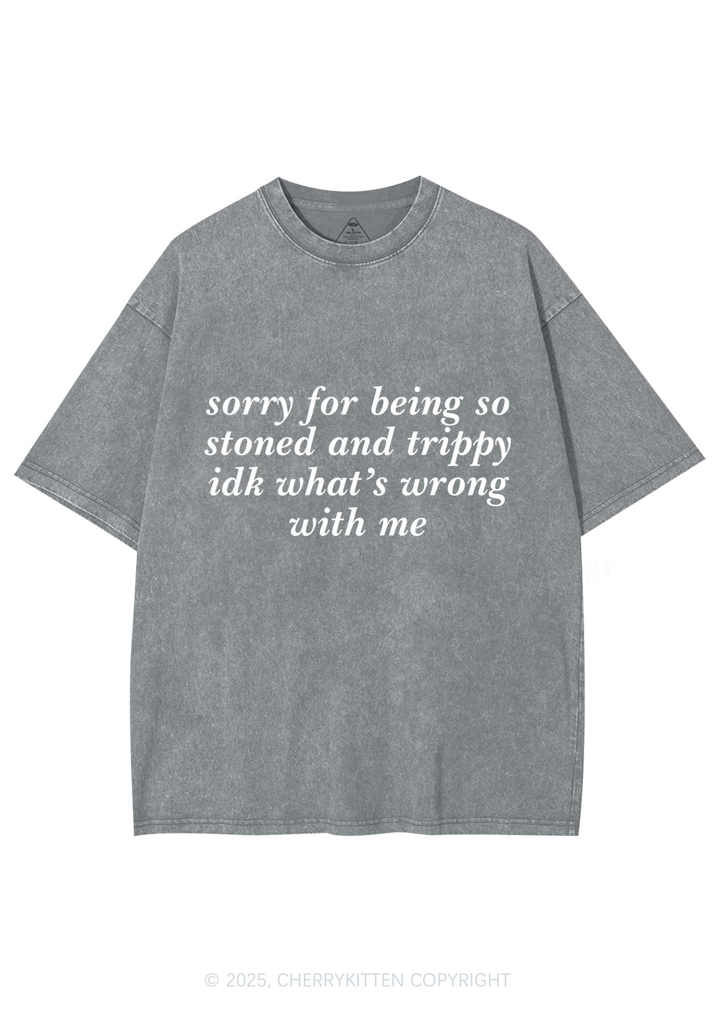 Sorry For Being Stoned And Trippy Y2K Shirts Washed Tee Cherrykitten - Image 7