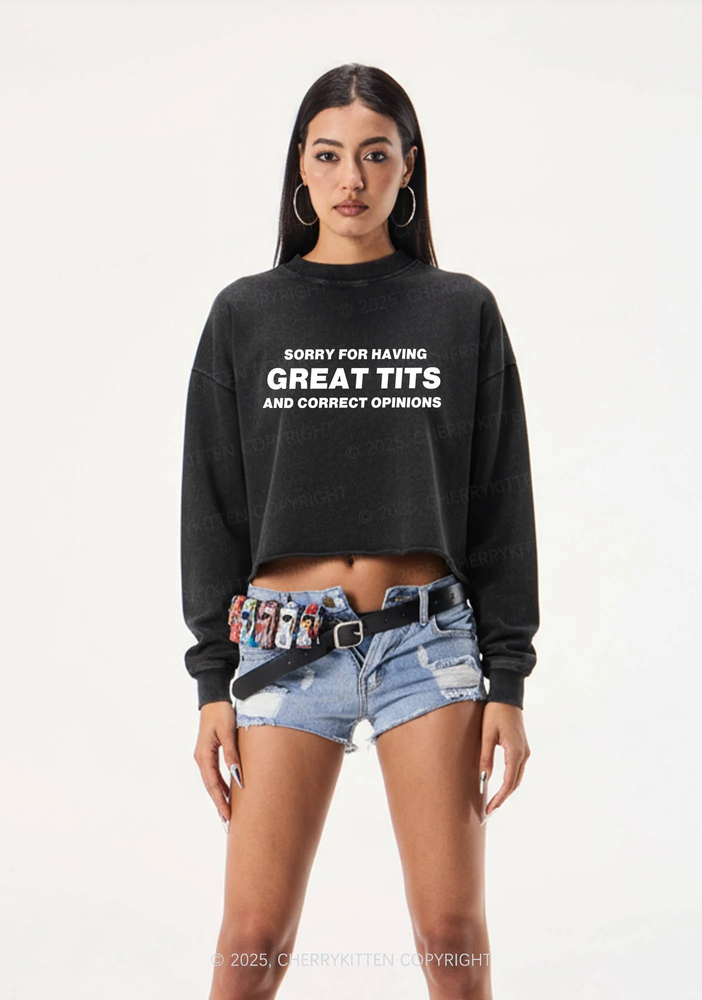 Sorry For Having Correct Opinions Y2K Crop Washed Sweatshirts Cherrykitten - Image 2