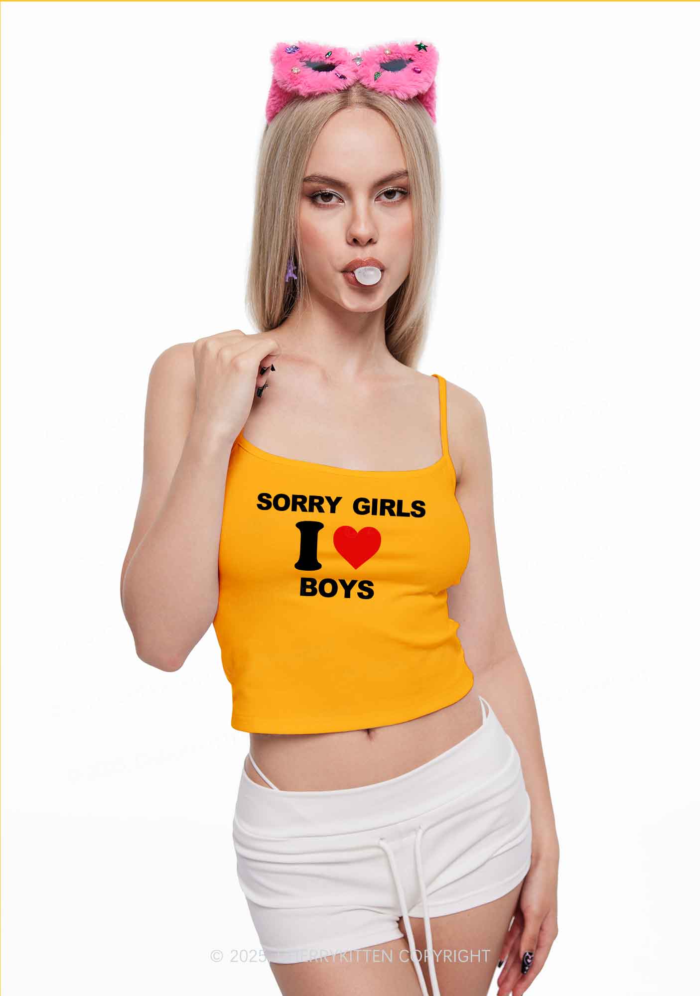 Sorry Girls I Love Boys Pride Y2K Spaghetti Strap Cami Cherrykitten - Image 2