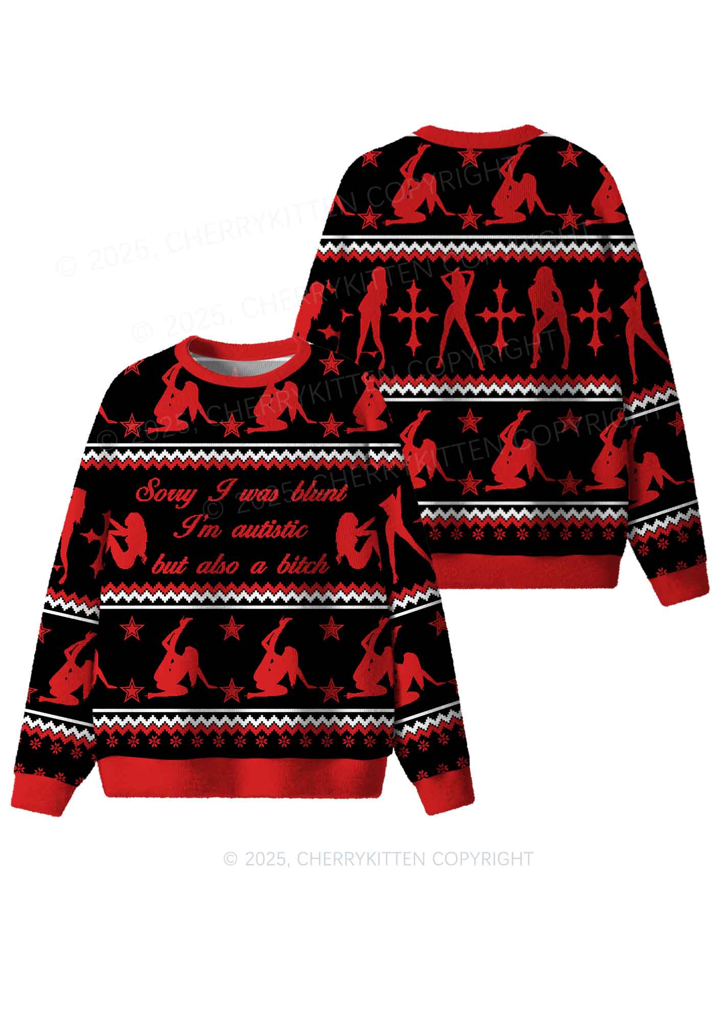 Sorry I Was Blunt Y2K Christmas Knit Sweatshirt Cherrykitten - Image 3