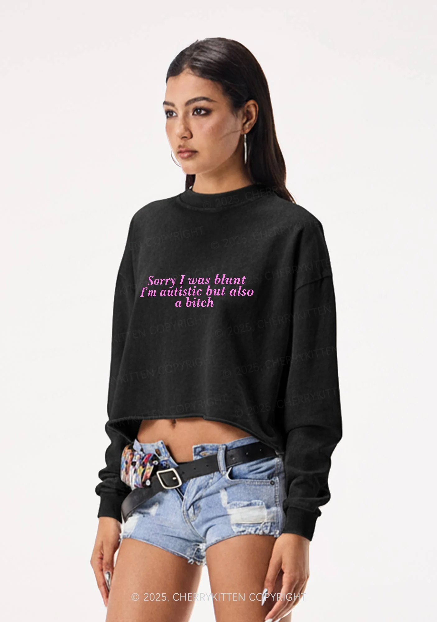 Sorry I Was Blunt Y2K Crop Washed Sweatshirts Cherrykitten - Image 2