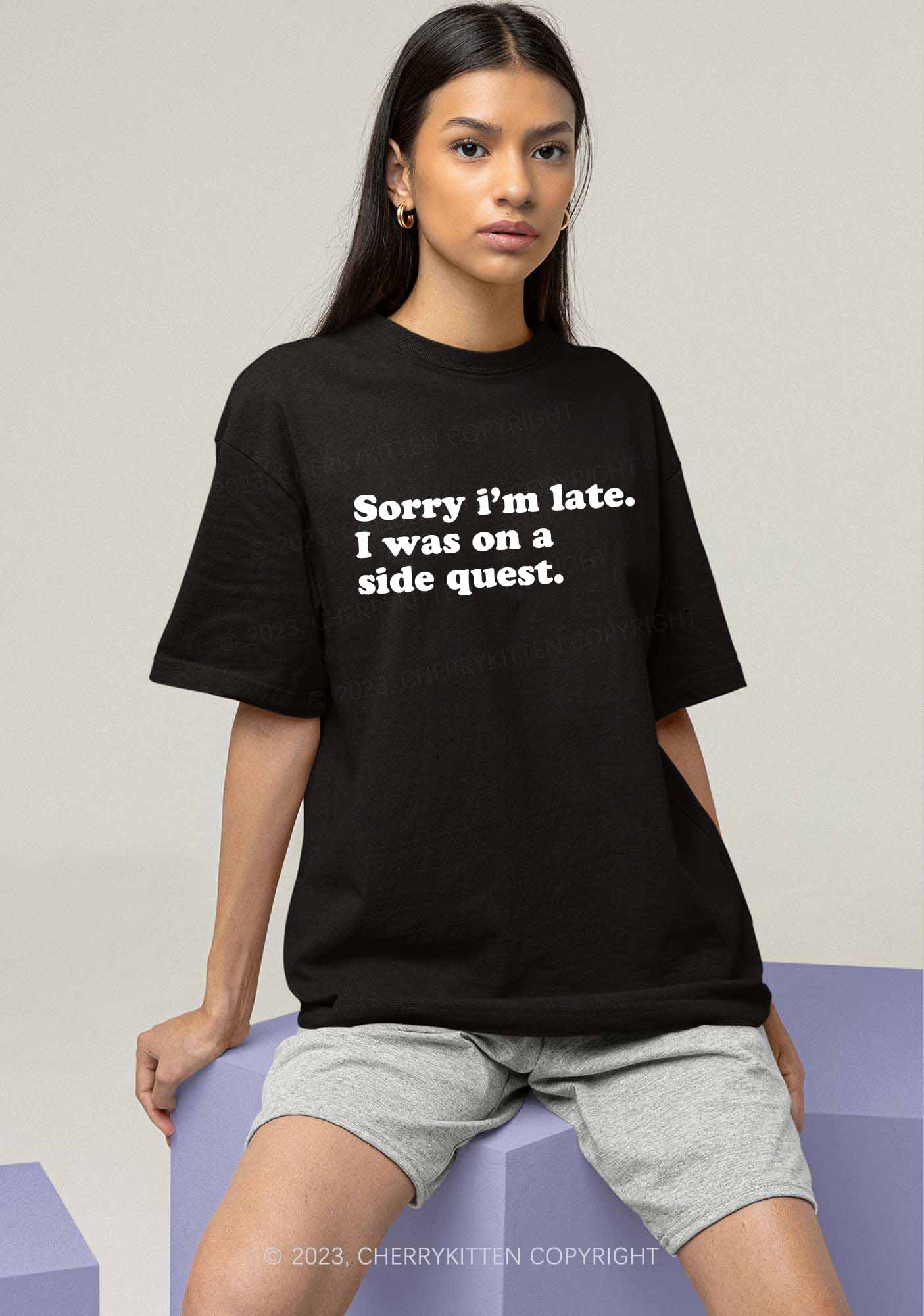 Sorry I'm Late I Was On A Side Quest Y2K Chunky Shirt Cherrykitten - Image 2