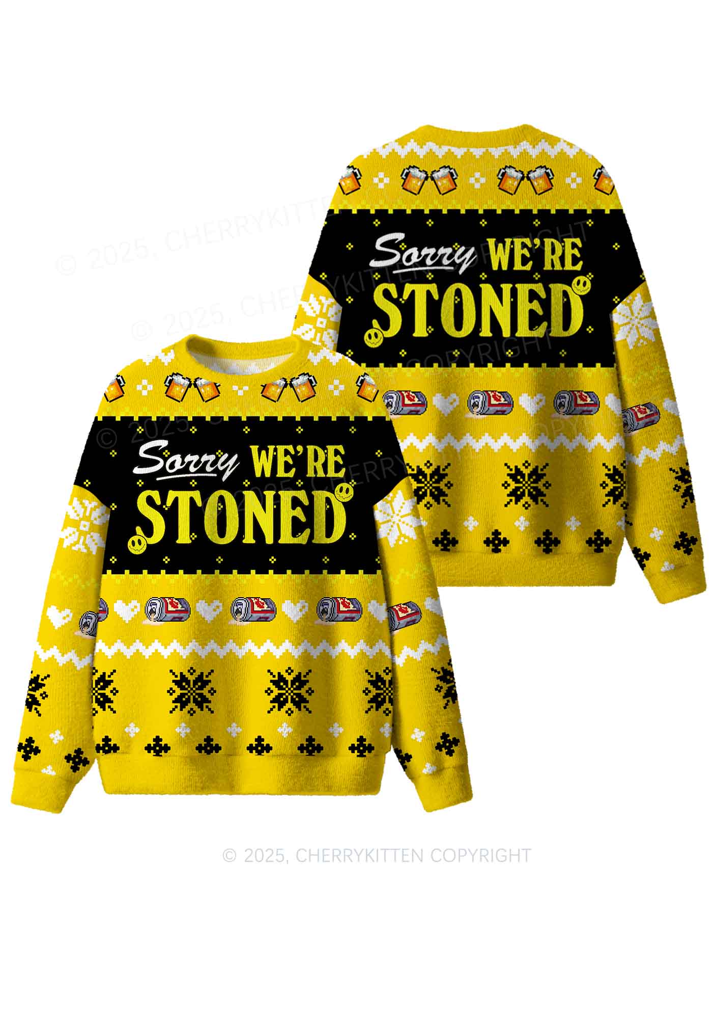 Sorry We Are Stoned Y2K Christmas Knit Sweatshirt Cherrykitten - Image 3