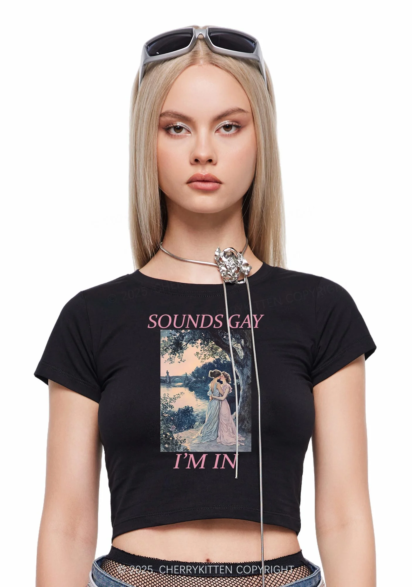 Sounds Gay Im In Pride Y2K Baby Tee Cherrykitten - Image 2