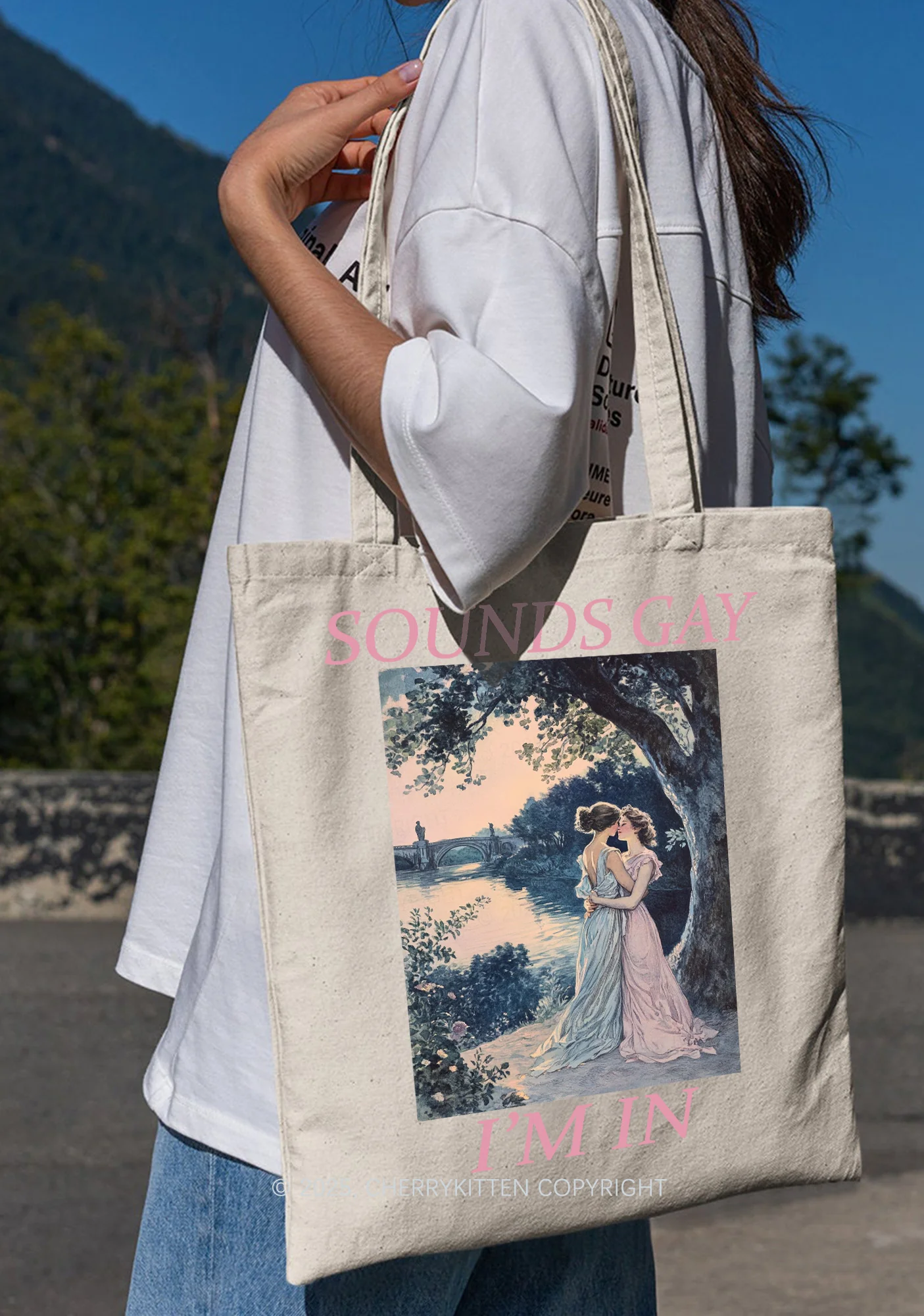 Sounds Gay Im In Pride Y2K Canvas Tote Bag Cherrykitten - Image 2
