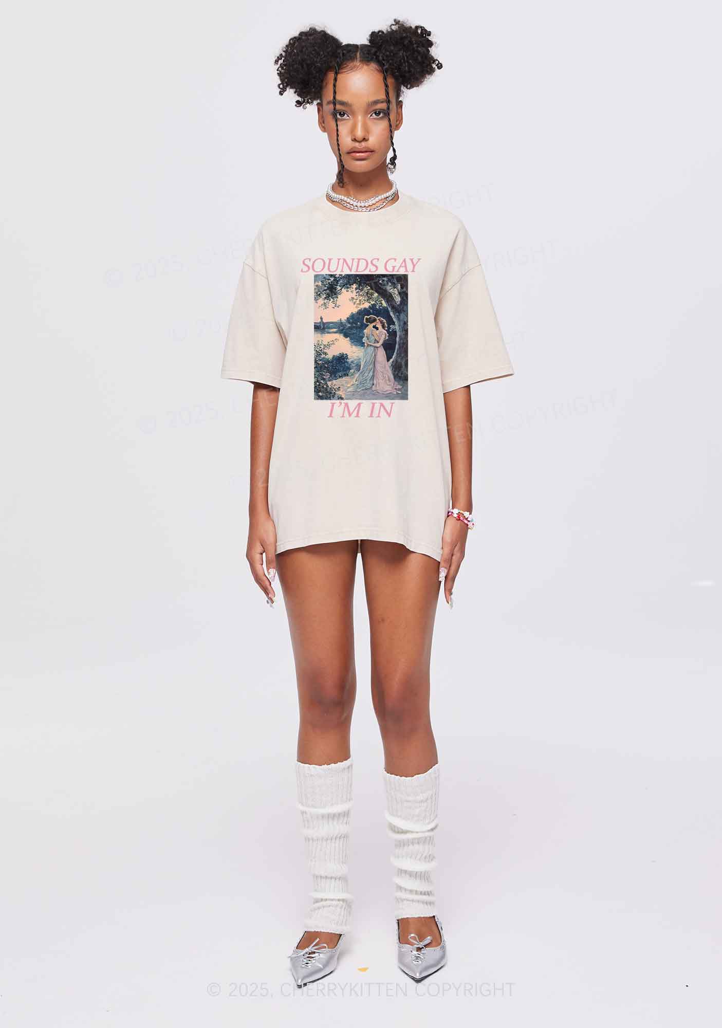 Sounds Gay Im In Pride Y2K Shirts Washed Tee Cherrykitten - Image 2