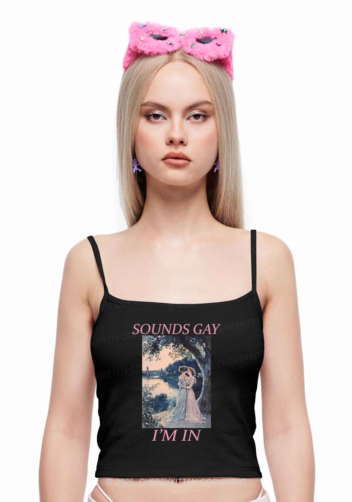 Sounds Gay Im In Pride Y2K Spaghetti Strap Cami Cherrykitten - Image 2