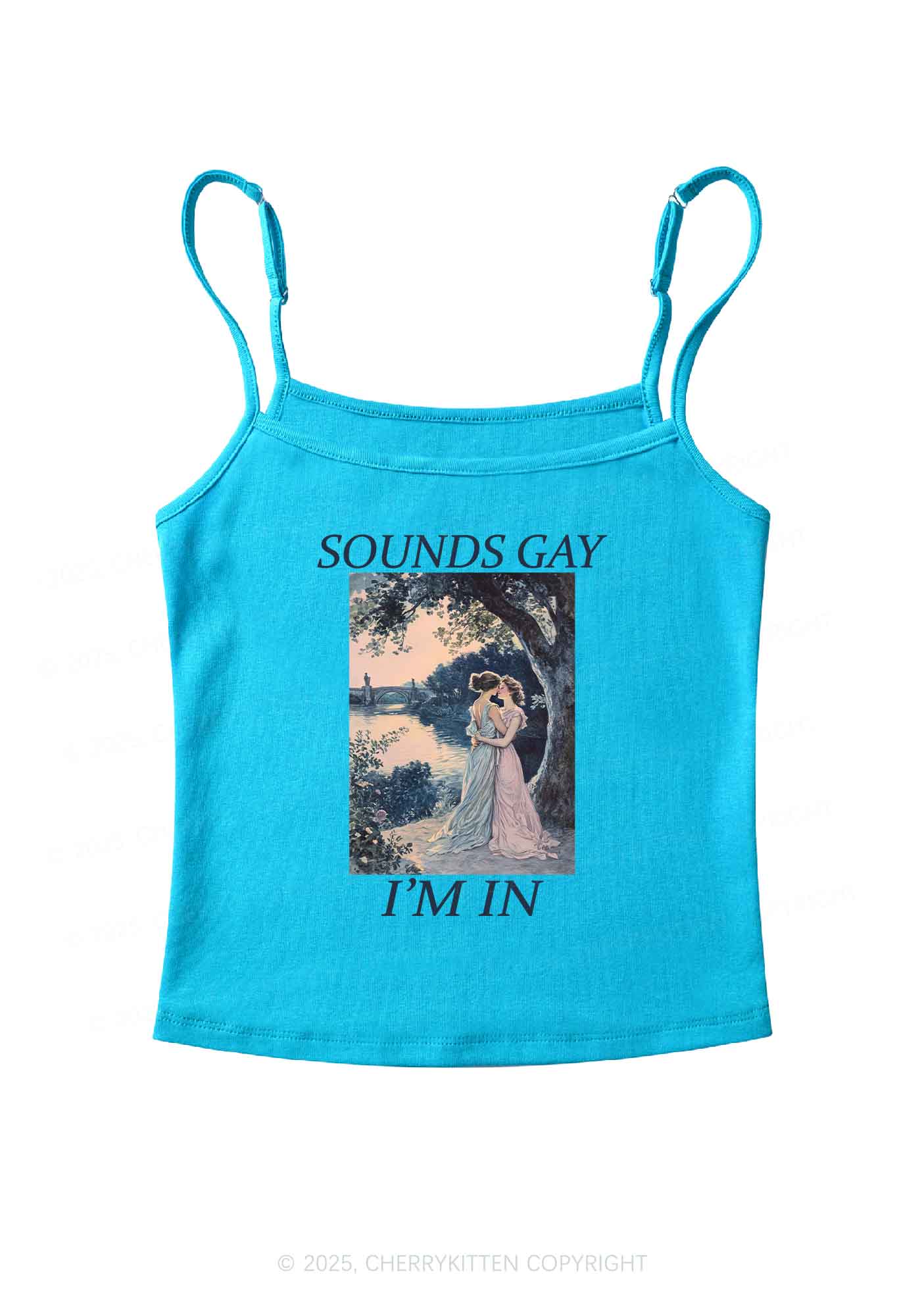 Sounds Gay Im In Pride Y2K Spaghetti Strap Cami Cherrykitten - Image 6