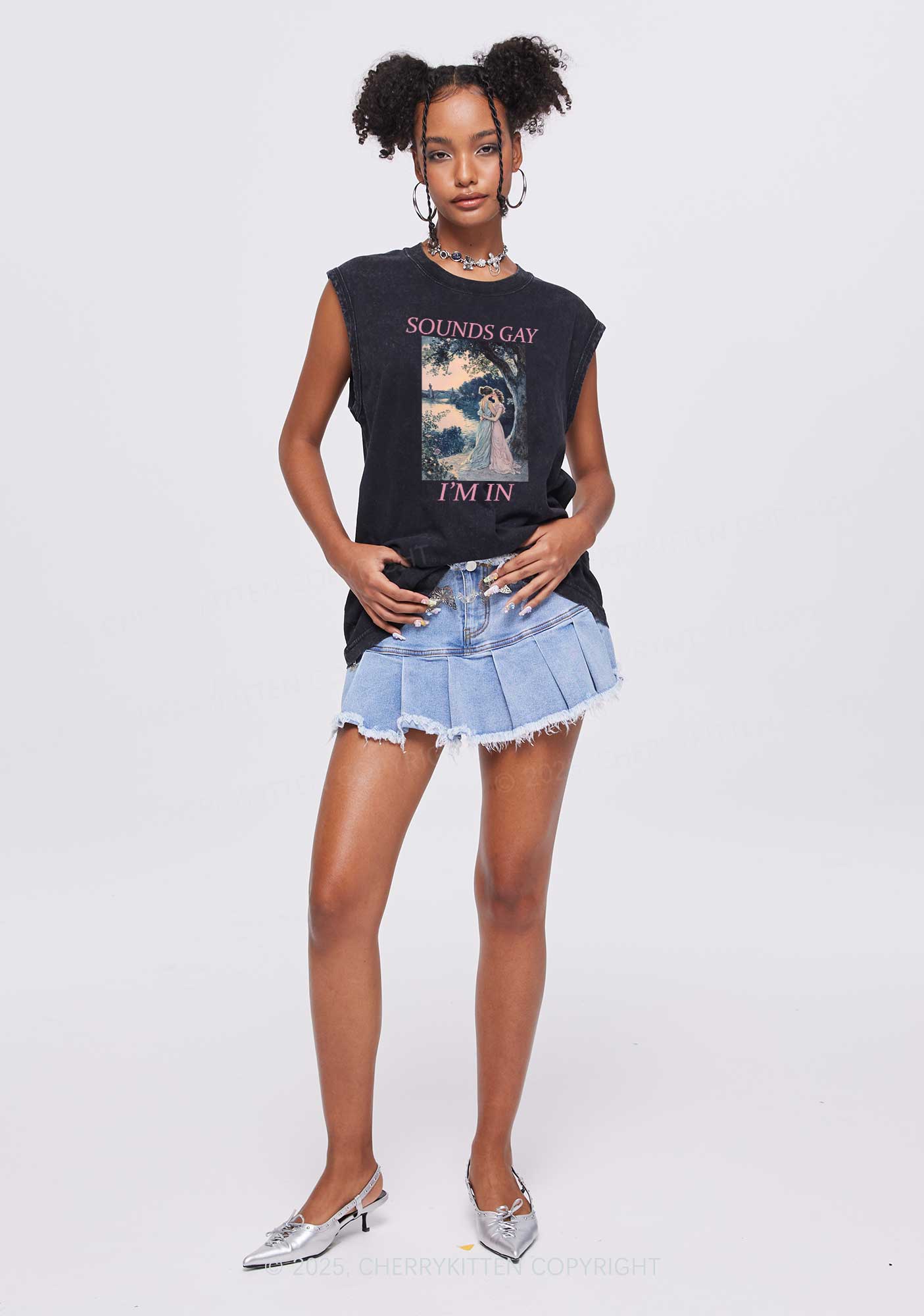 Sounds Gay Im In Pride Y2K Washed Muscle Tank Cherrykitten - Image 2