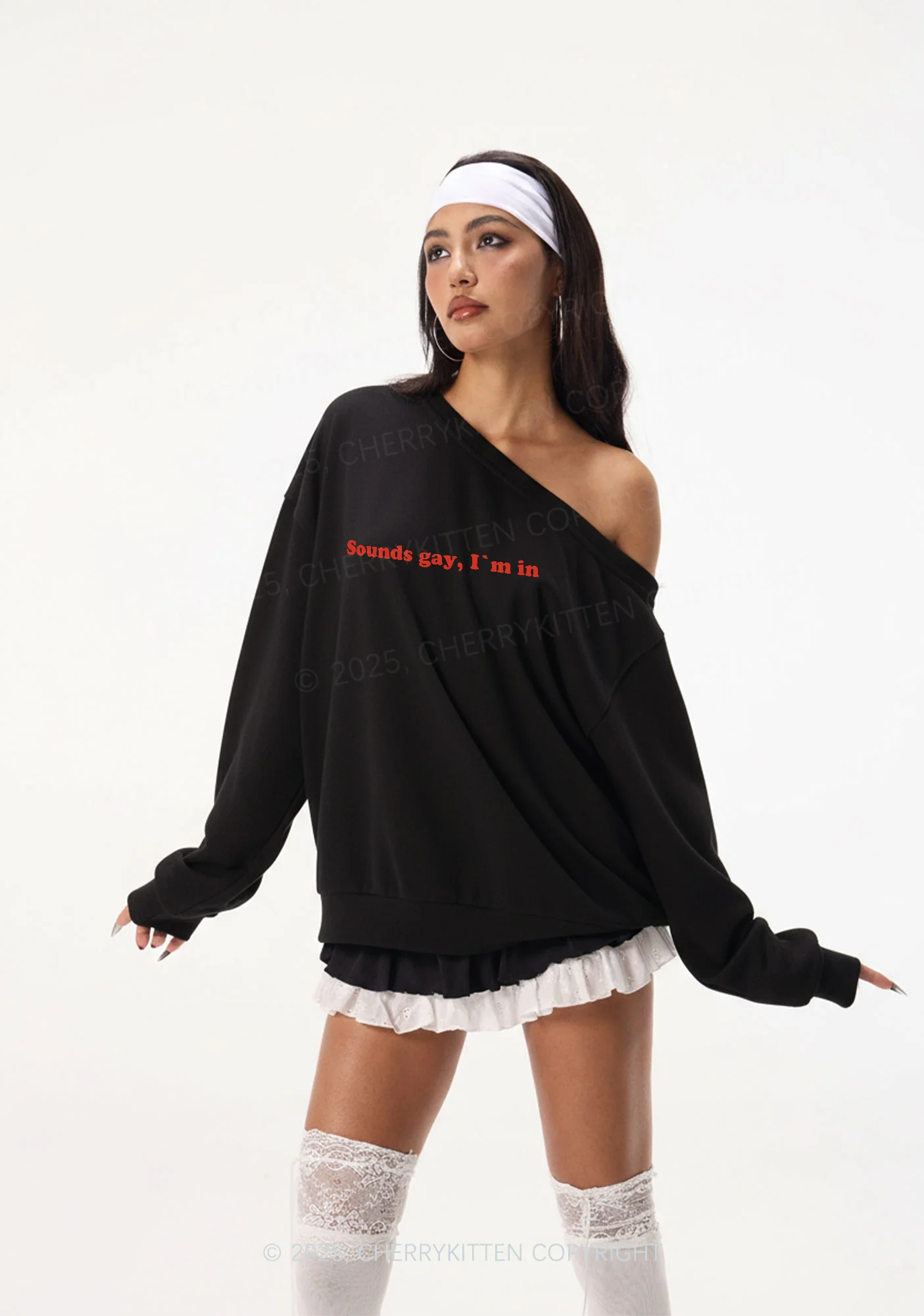 Sounds Gay Pride Y2K Off Shoulder Sweatshirts Cherrykitten - Image 2