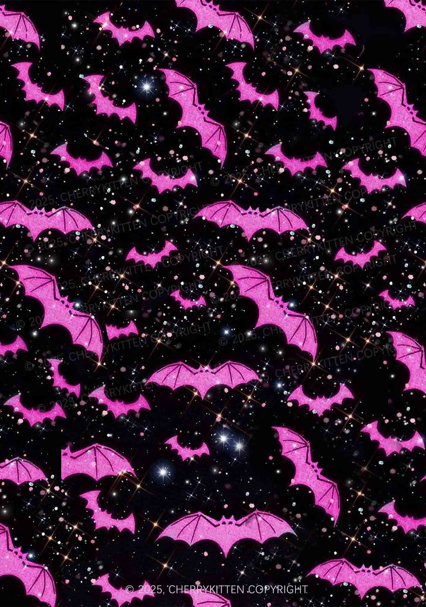 Sparkle Pink Bat Y2K Print Mini Layered Skirt Cherrykitten - Image 2