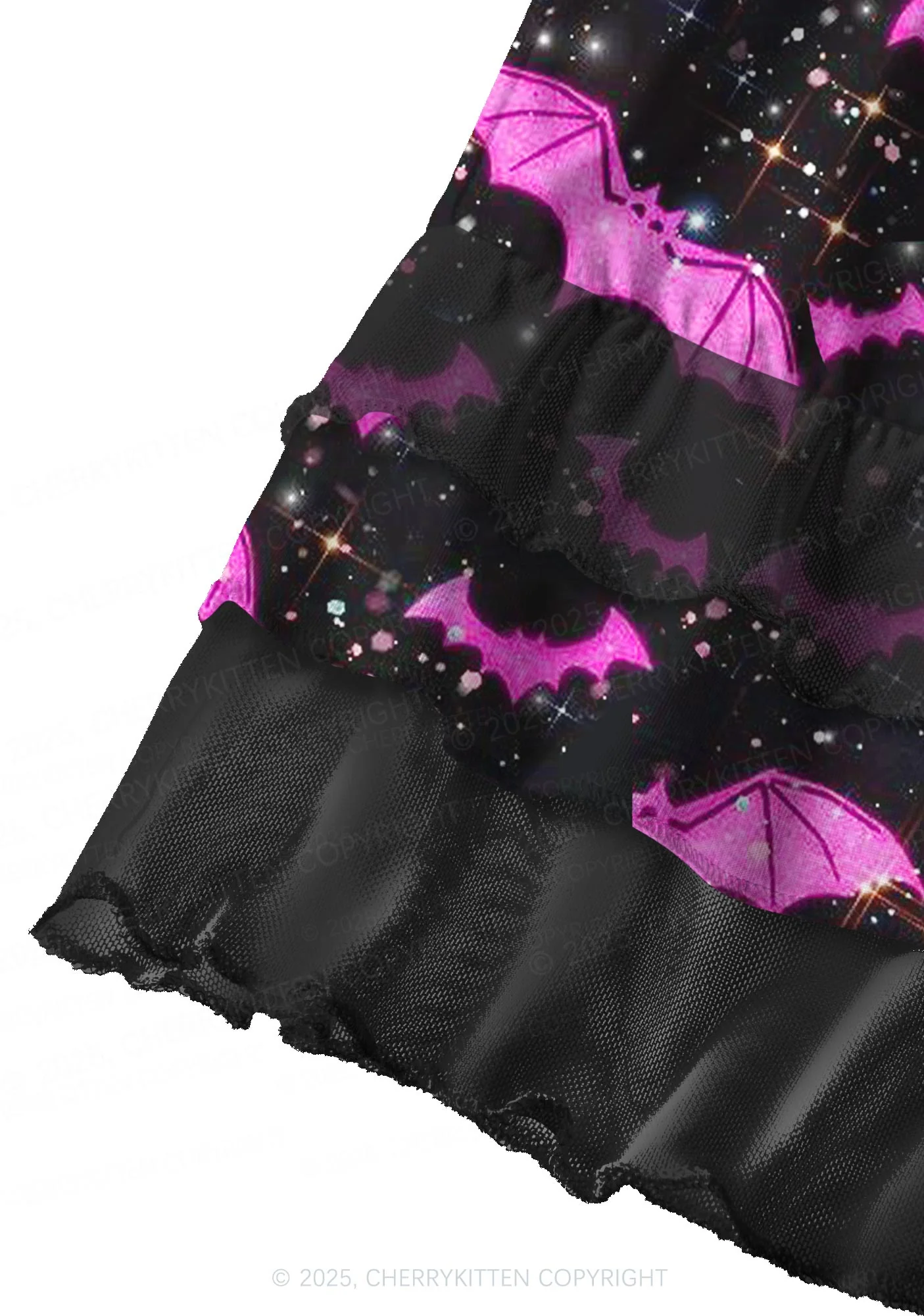 Sparkle Pink Bat Y2K Print Mini Layered Skirt Cherrykitten - Image 3
