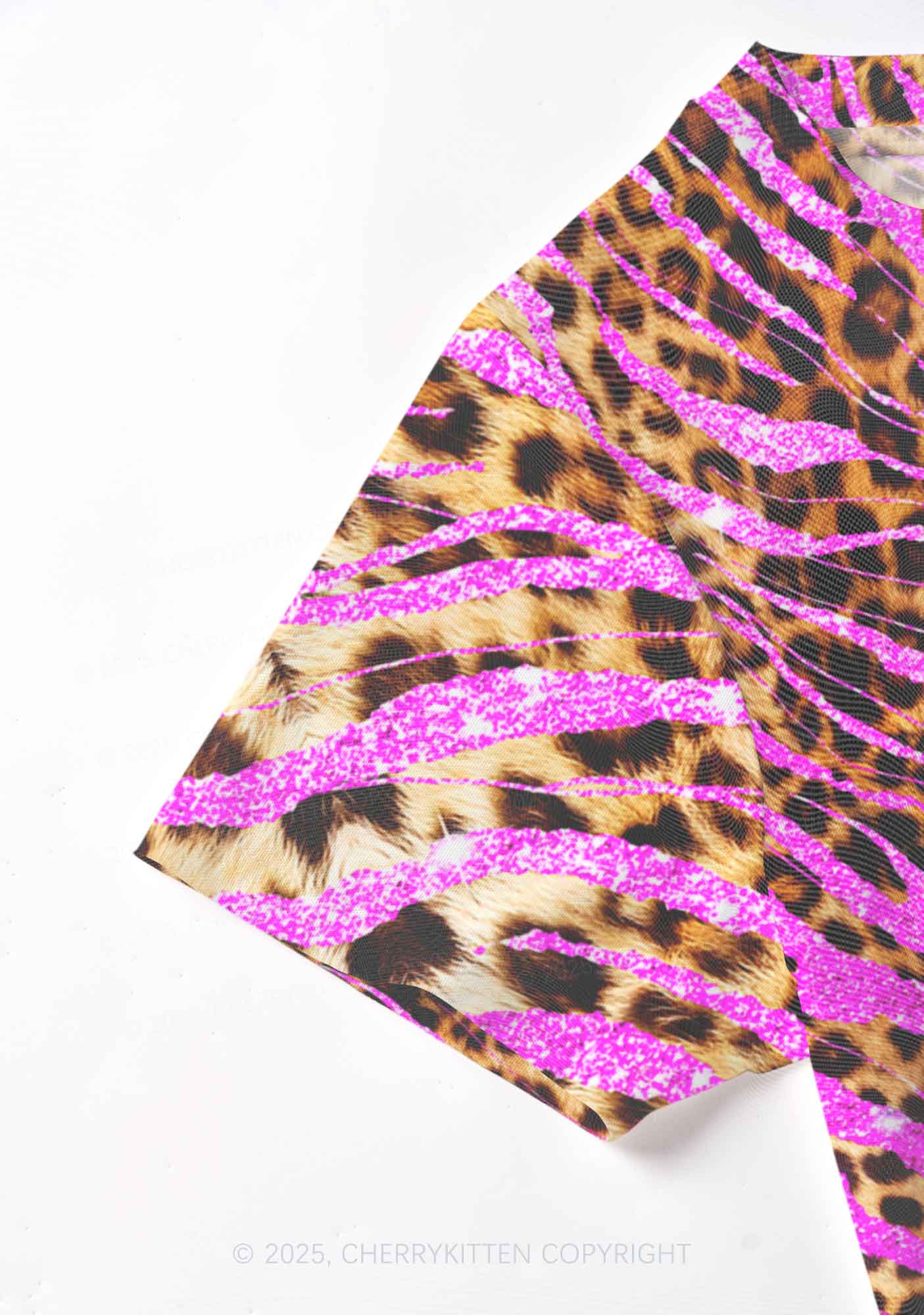 Sparkle Pink Leopard Y2K Mesh Crop Top Cherrykitten - Image 4