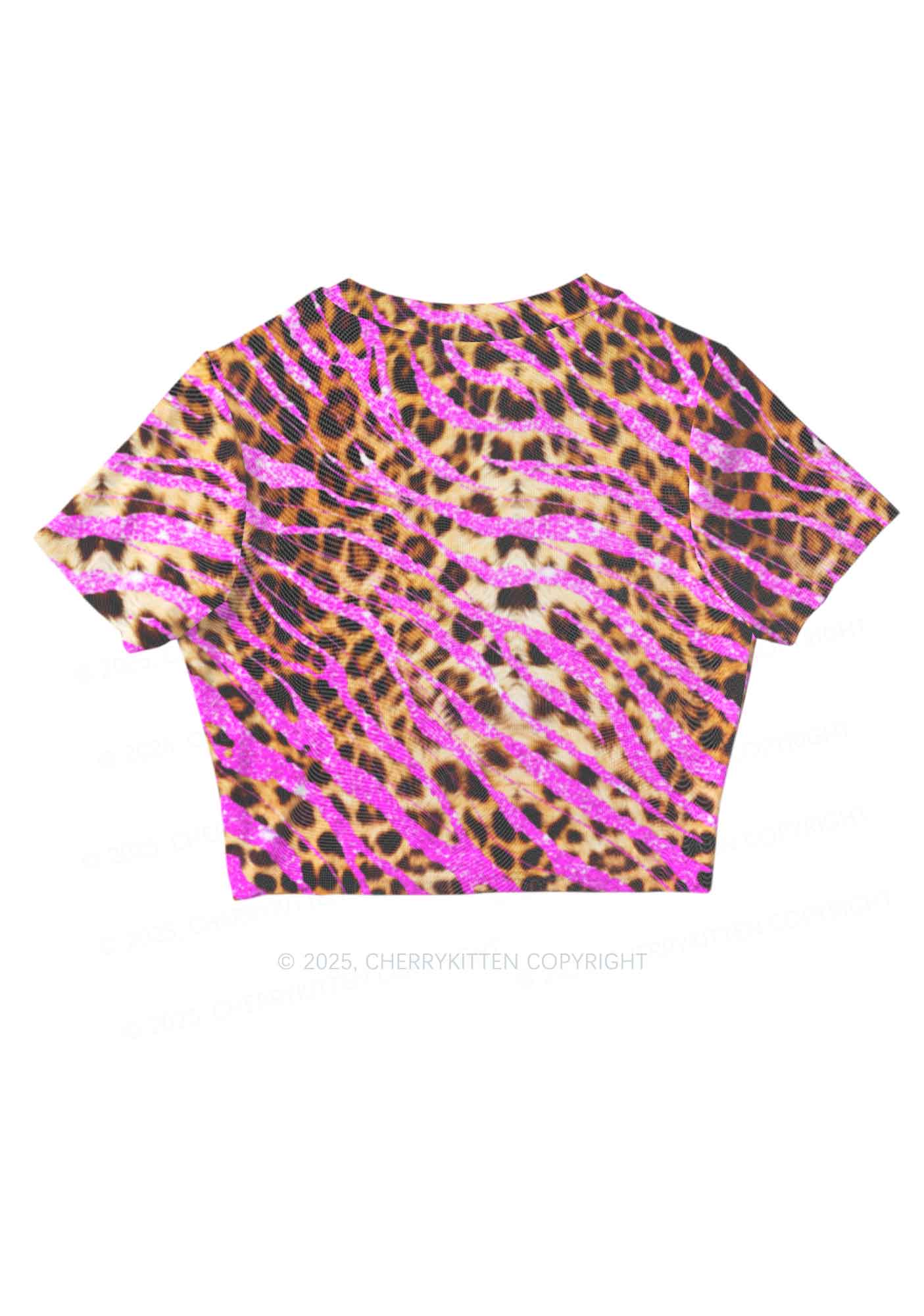 Sparkle Pink Leopard Y2K Mesh Crop Top Cherrykitten - Image 5