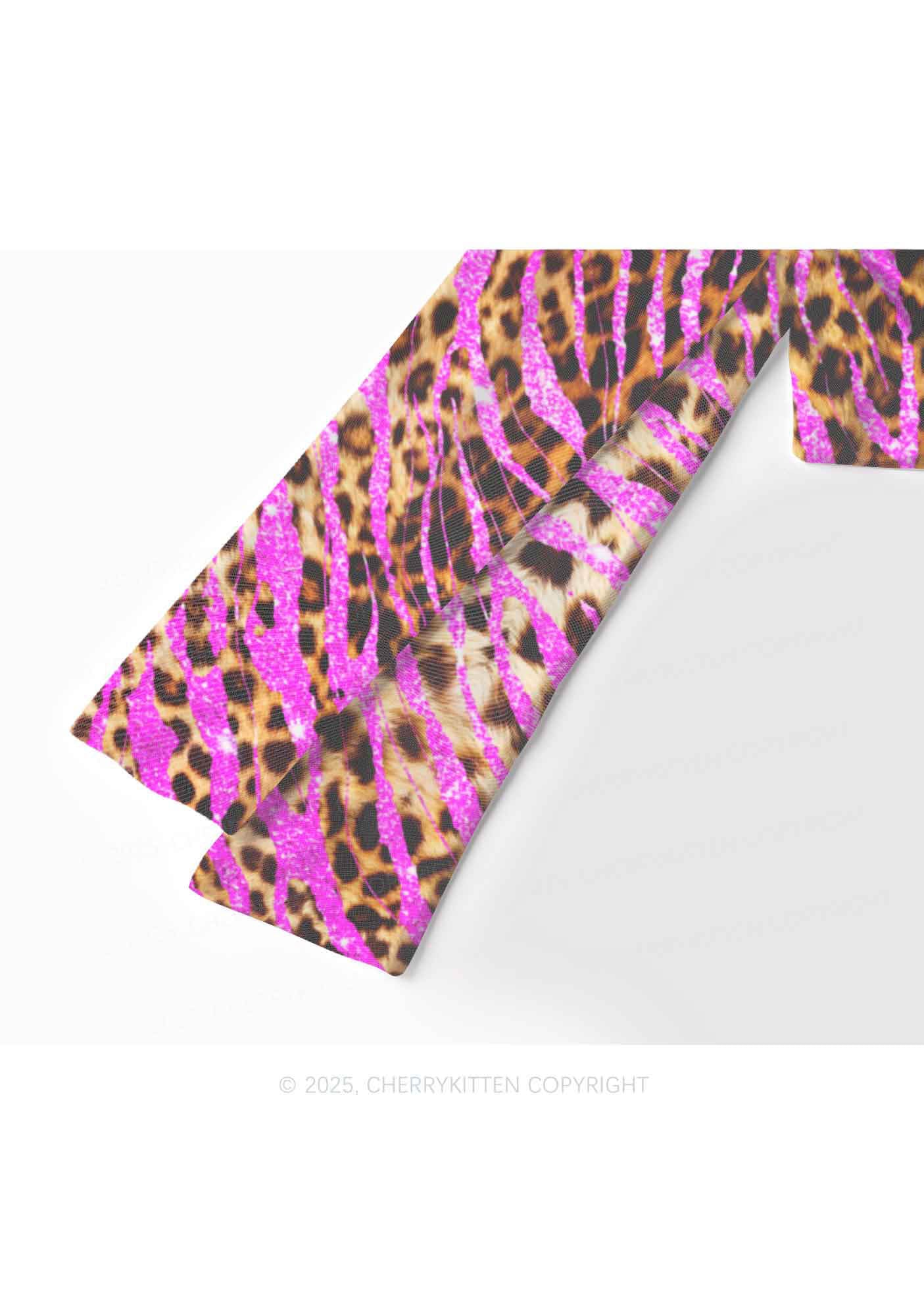 Sparkle Pink Leopard Y2K Mesh Long Sleeve Crop Top Cherrykitten - Image 4