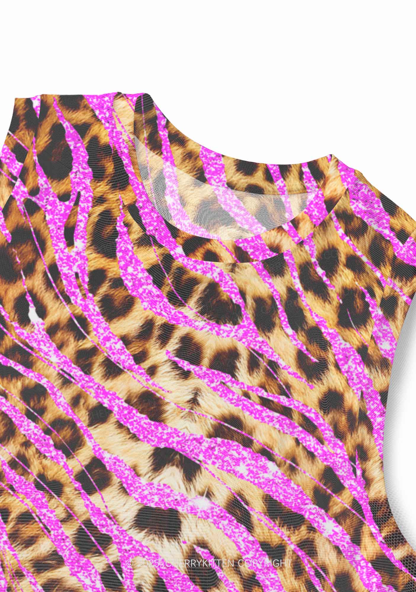 Sparkle Pink Leopard Y2K Mesh Muscle Tank Cherrykitten - Image 3