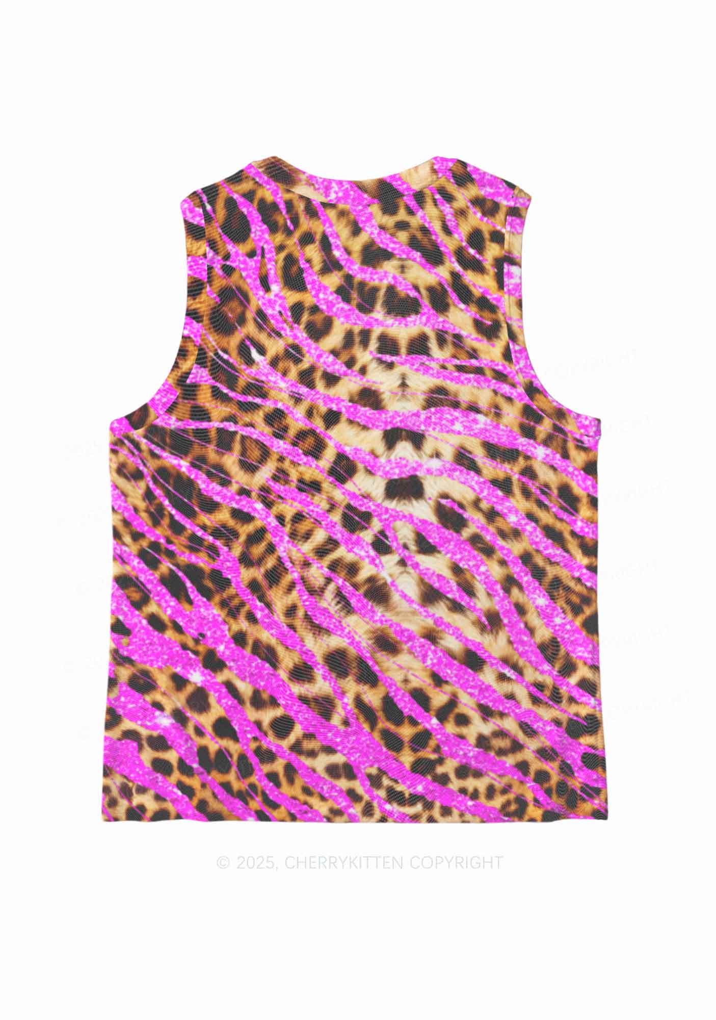 Sparkle Pink Leopard Y2K Mesh Muscle Tank Cherrykitten - Image 4