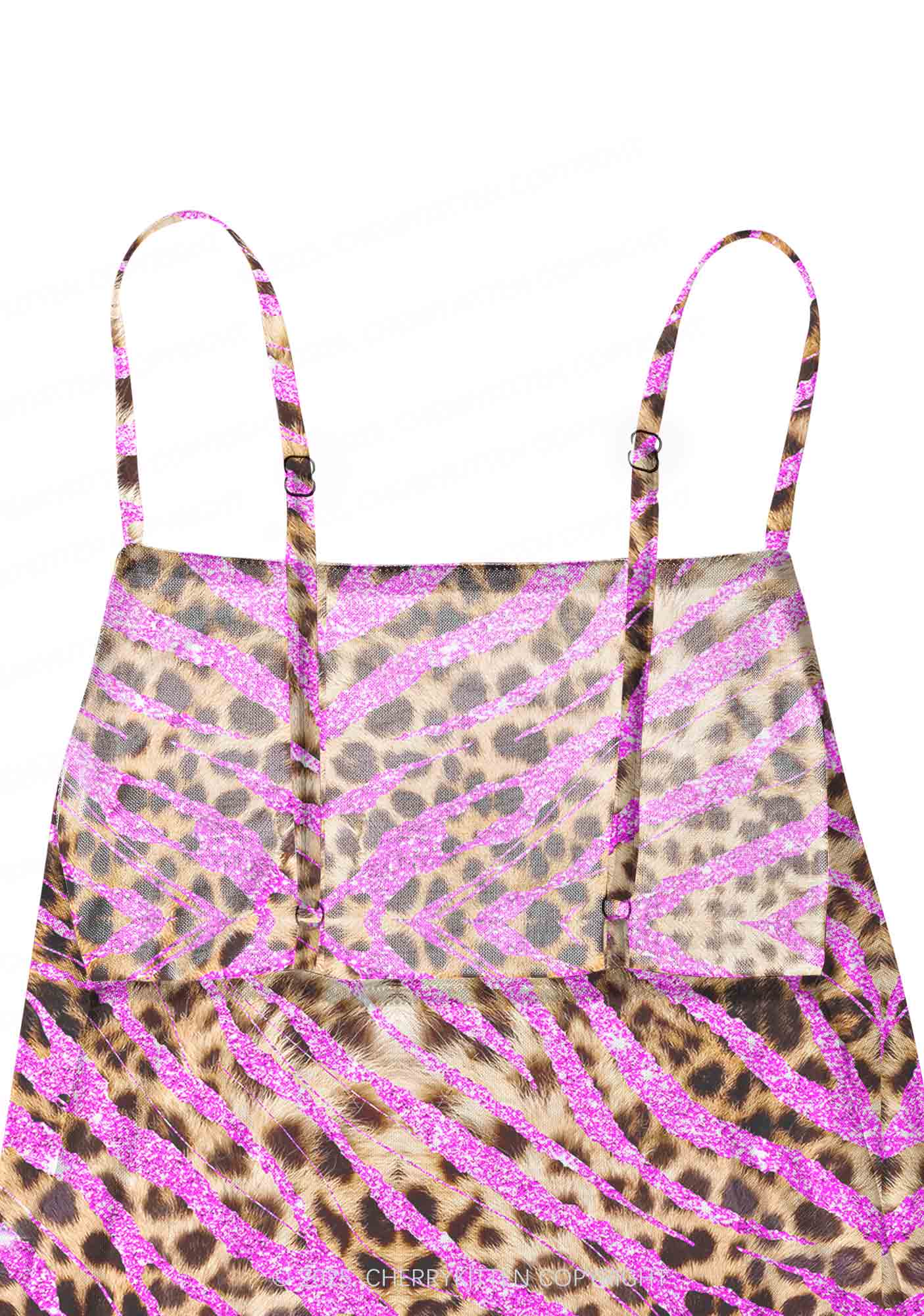 Sparkle Pink Leopard Y2K Mesh Slip Dress With Scarf Set Cherrykitten - Image 7