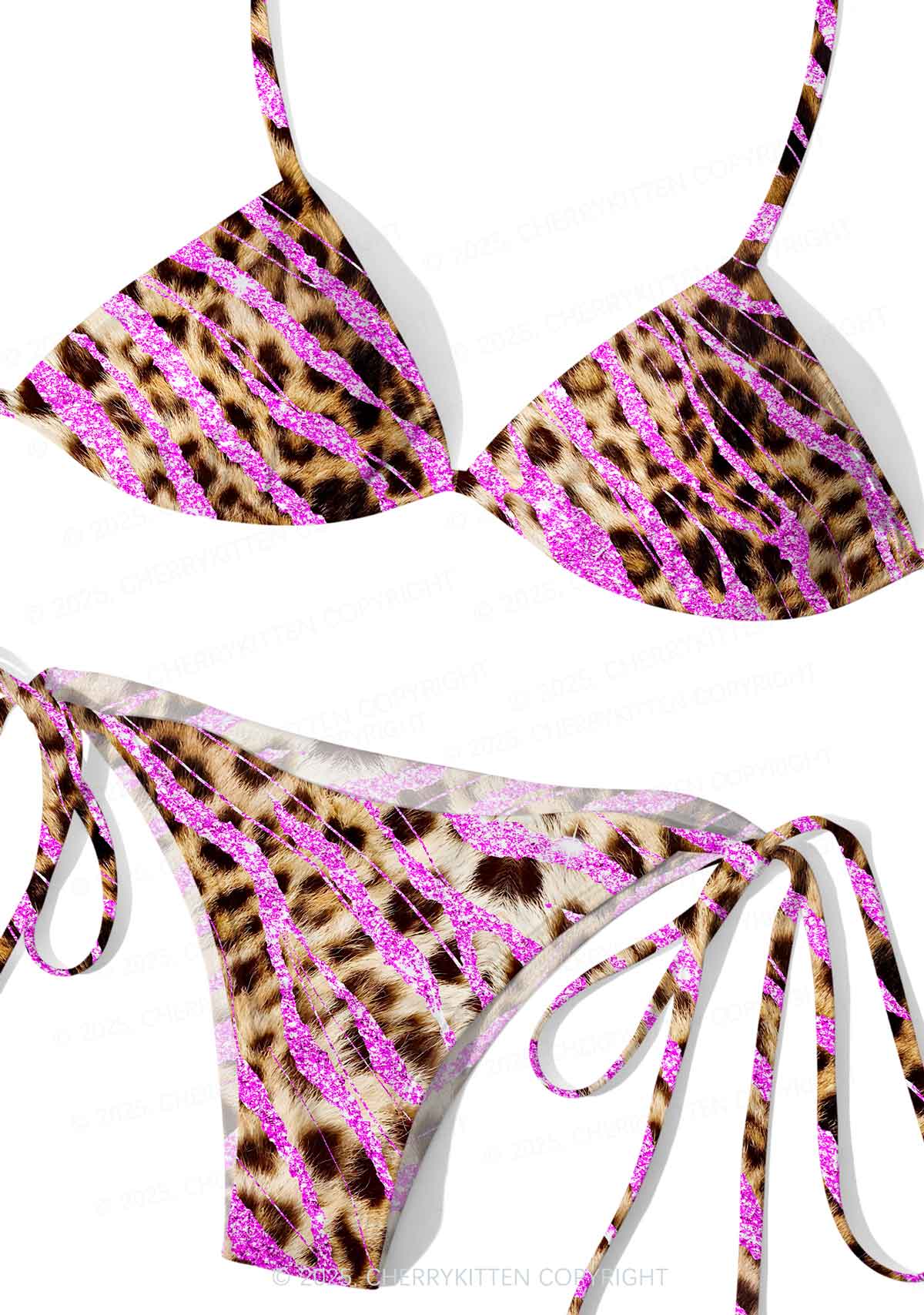 Sparkle Pink Leopard Y2K Print Bikini Set Cherrykitten - Image 3