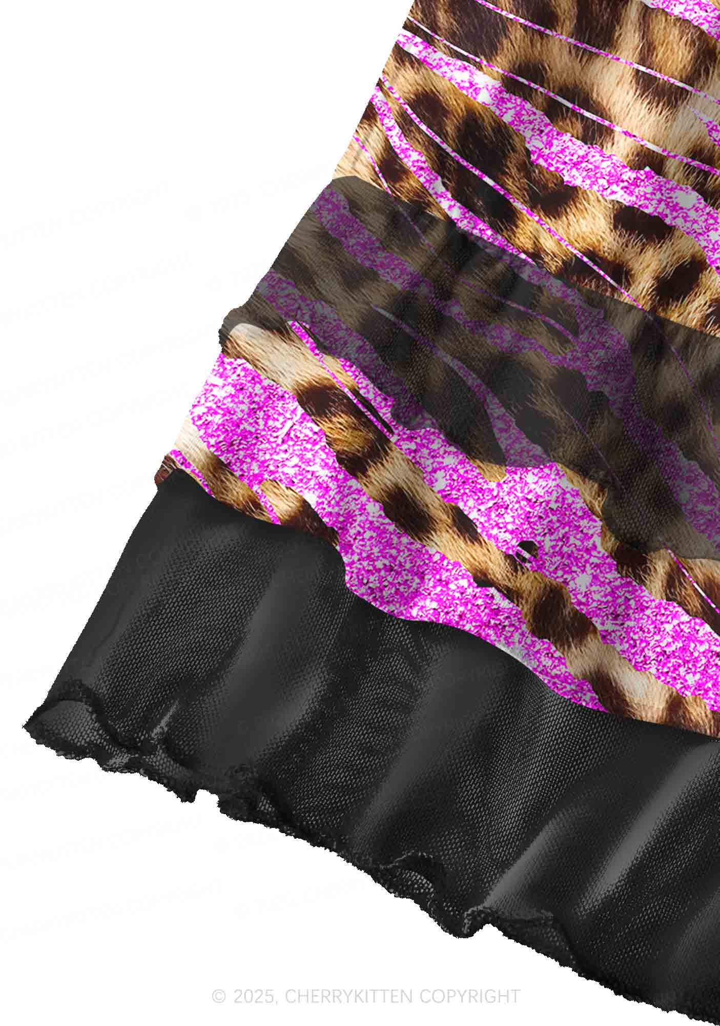 Sparkle Pink Leopard Y2K Print Mini Layered Skirt Cherrykitten - Image 3