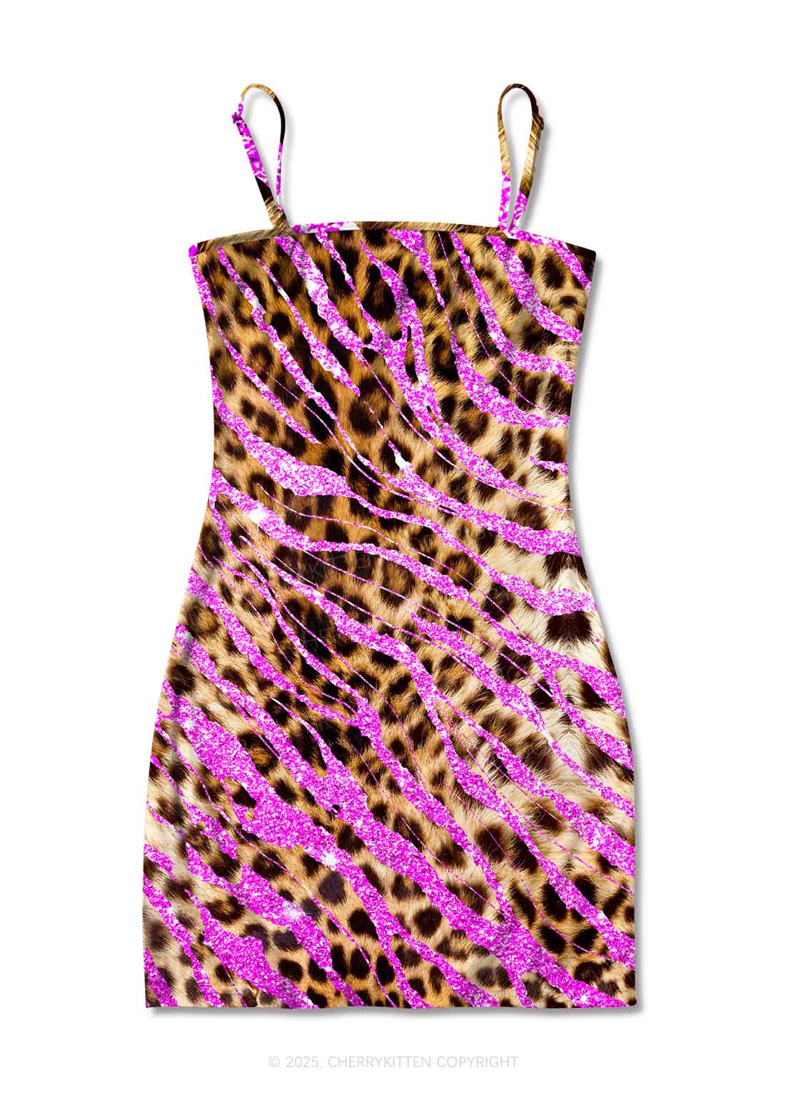 Sparkle Pink Leopard Y2K Print Slip Dress Cherrykitten - Image 4