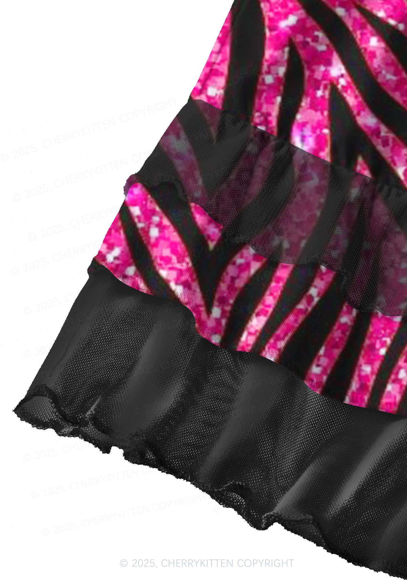 Sparkly Pink Zebra Y2K Print Mini Layered Skirt Cherrykitten - Image 3