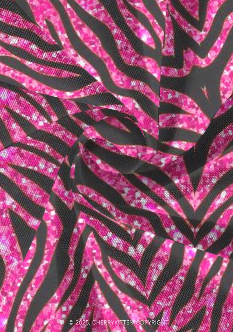 Sparkly Pink Zebra Y2K Print Mini Layered Skirt Cherrykitten - Image 4