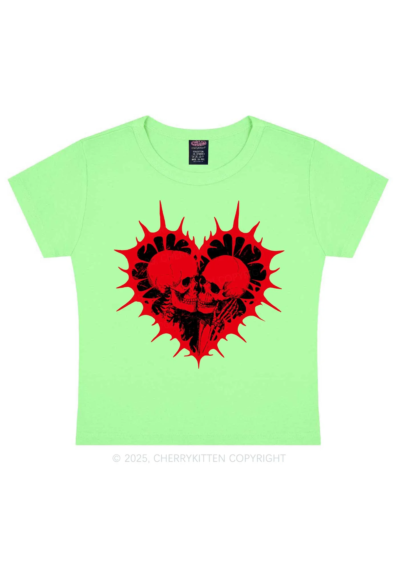 Spiked Heart Skulls Valentine's Day Y2K Baby Tee Cherrykitten - Image 10